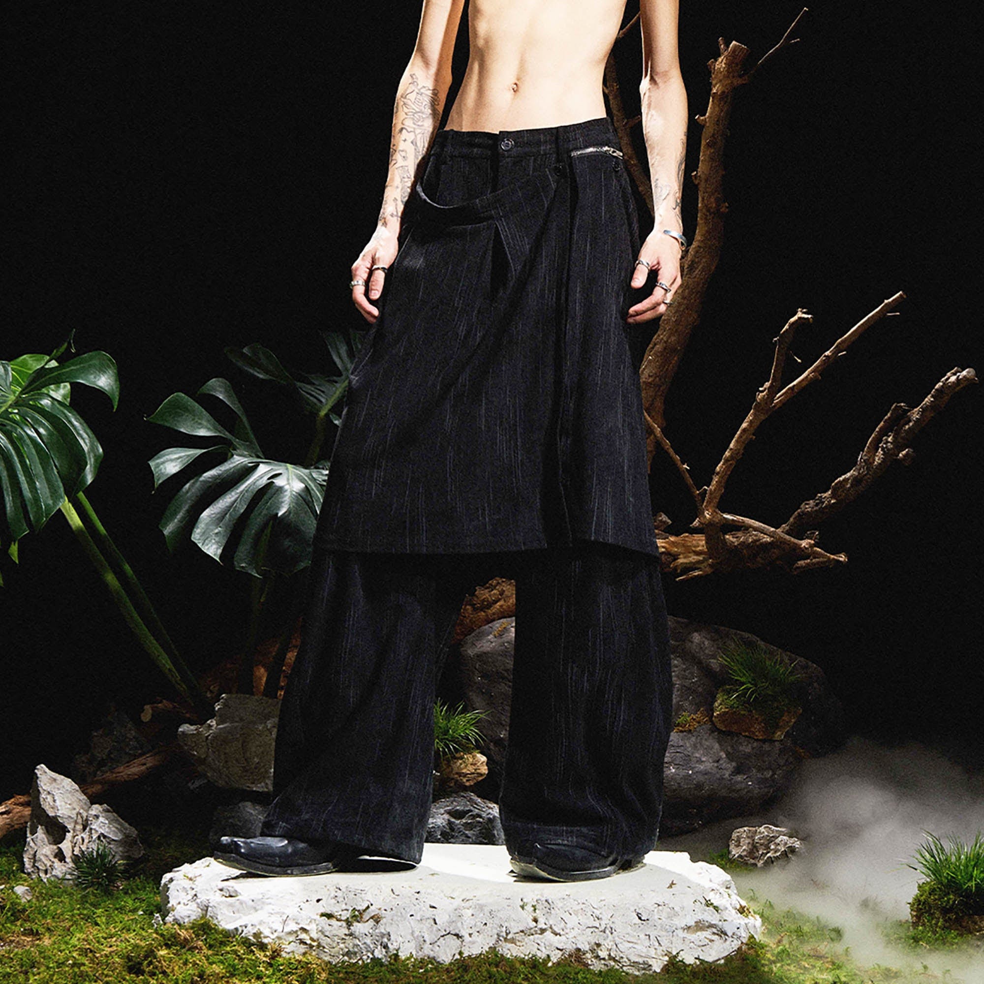 RELABEL Layered Detachable Flap Wide-Leg Pants