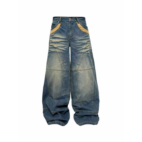 パンツ simply complicated Baggy Jean indig PCCVISION Washed Spliced Wrinkled Baggy Jeans