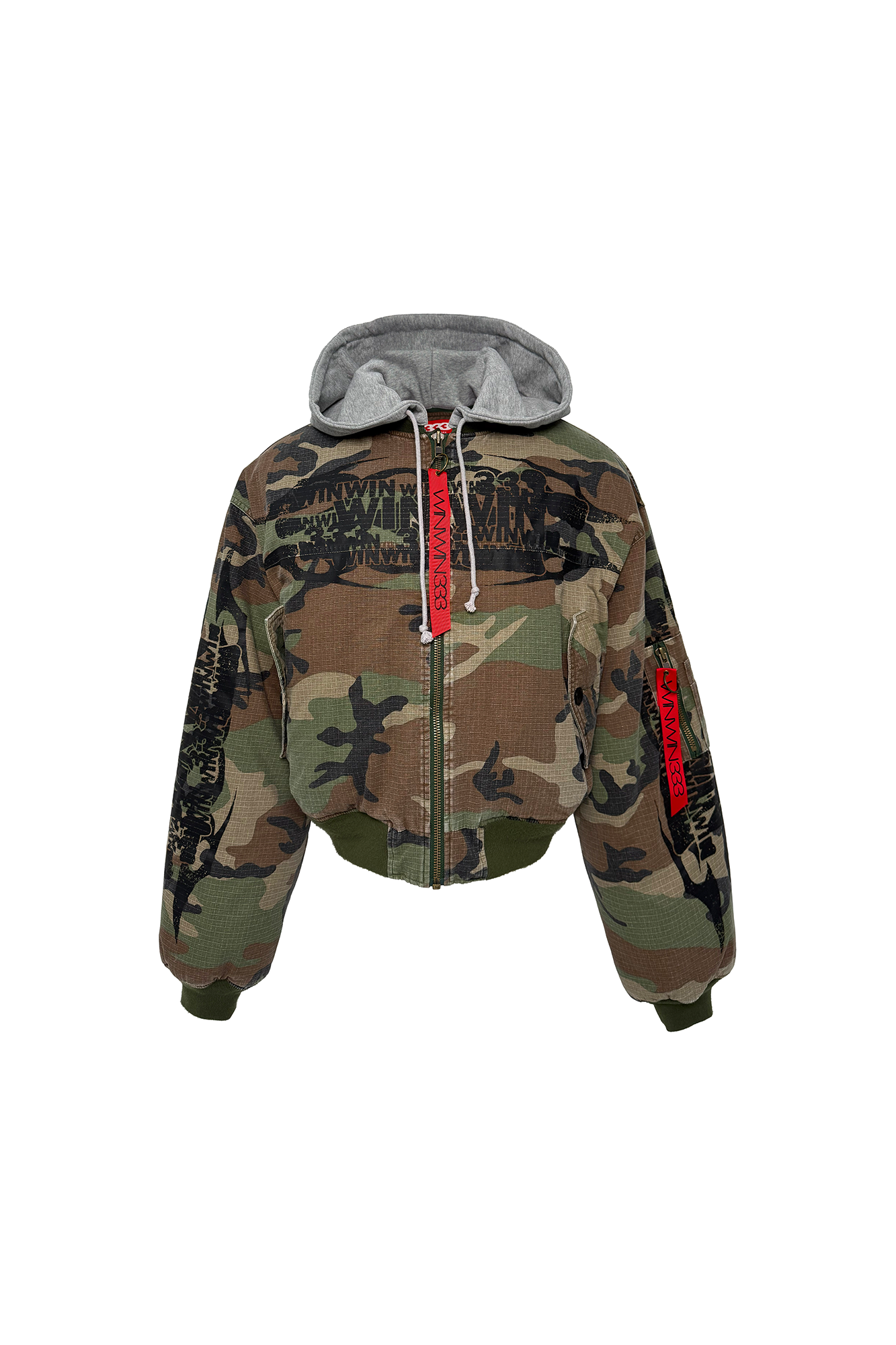 PCCVISION Detachable-Hood Camo Bomber