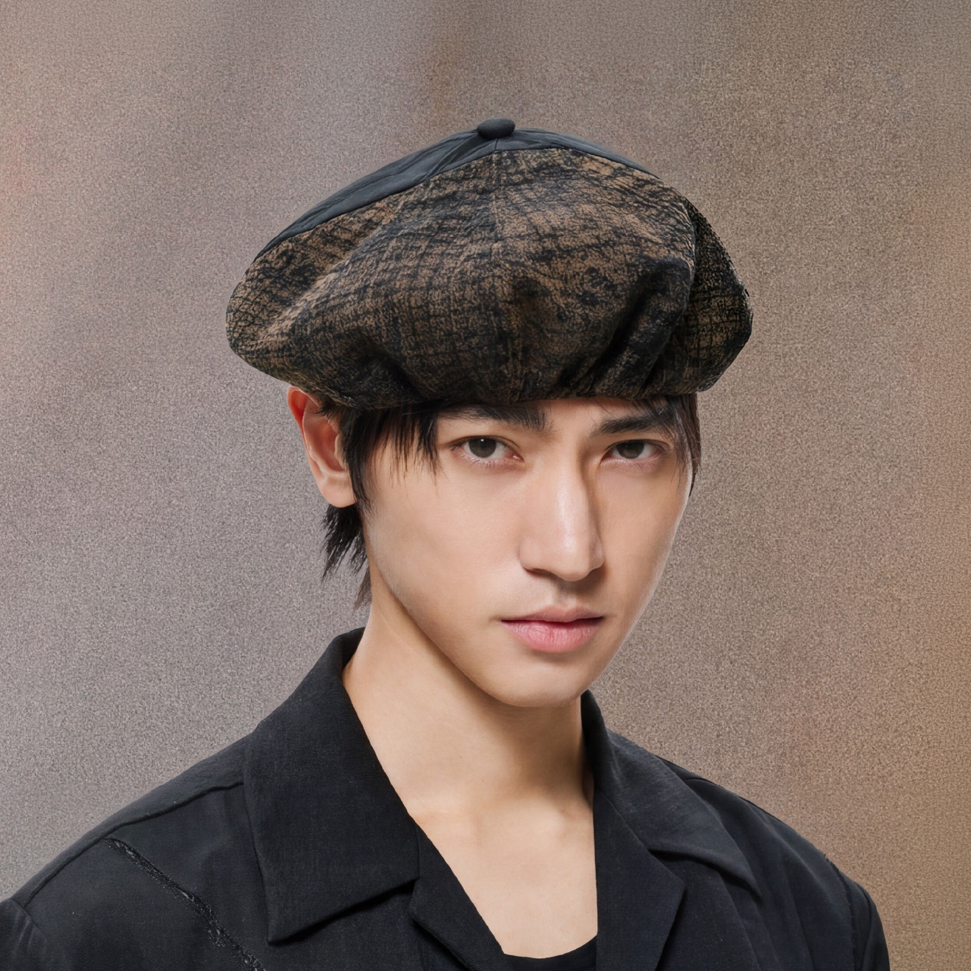 ALVNG AR ANTS Burnout Jacquard Paneled Acetate Beret, premium urban and streetwear designers apparel on PROJECTISR.com, ALVNG AR ANTS