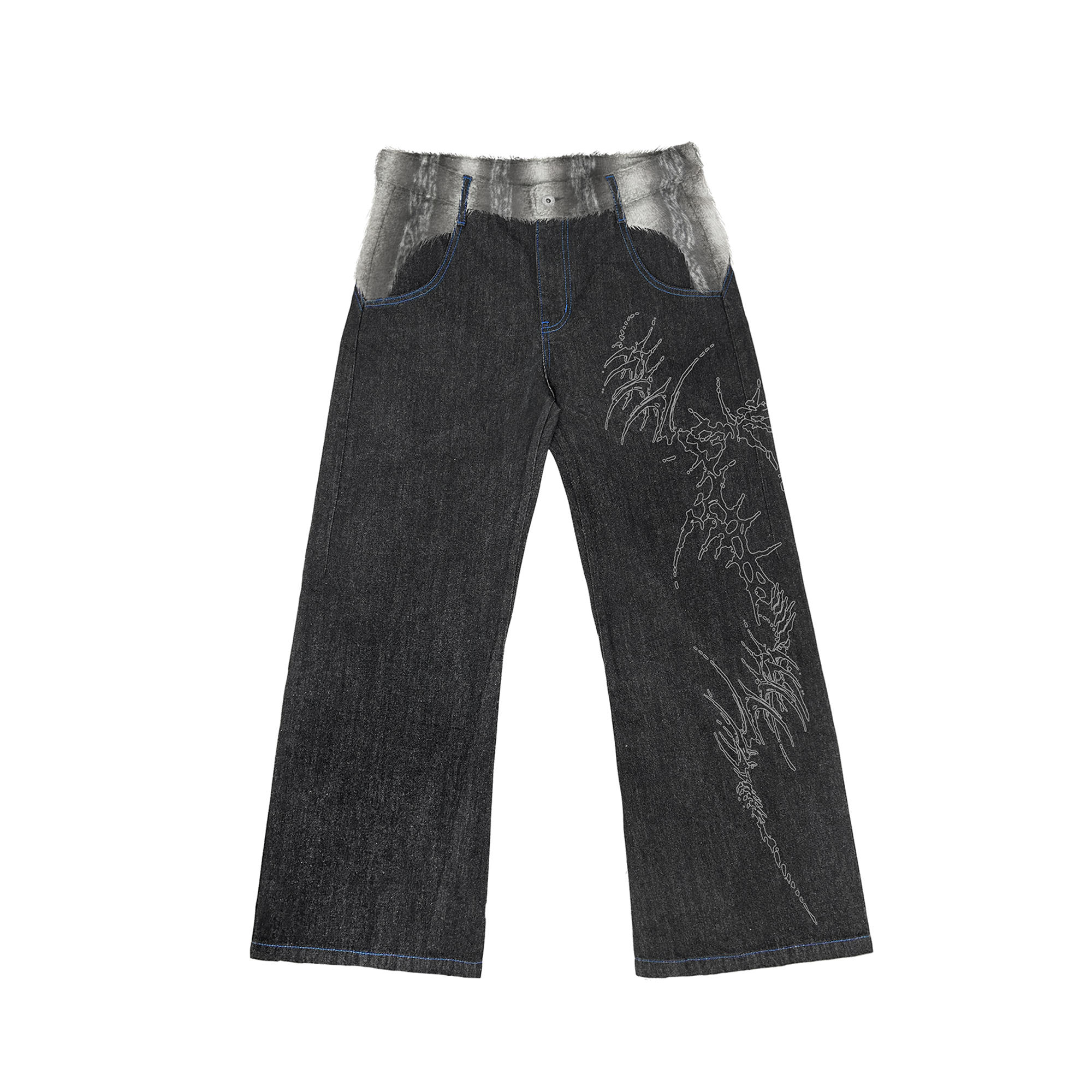 WANNA LAB Laser-Burned Spliced-Waist Jeans