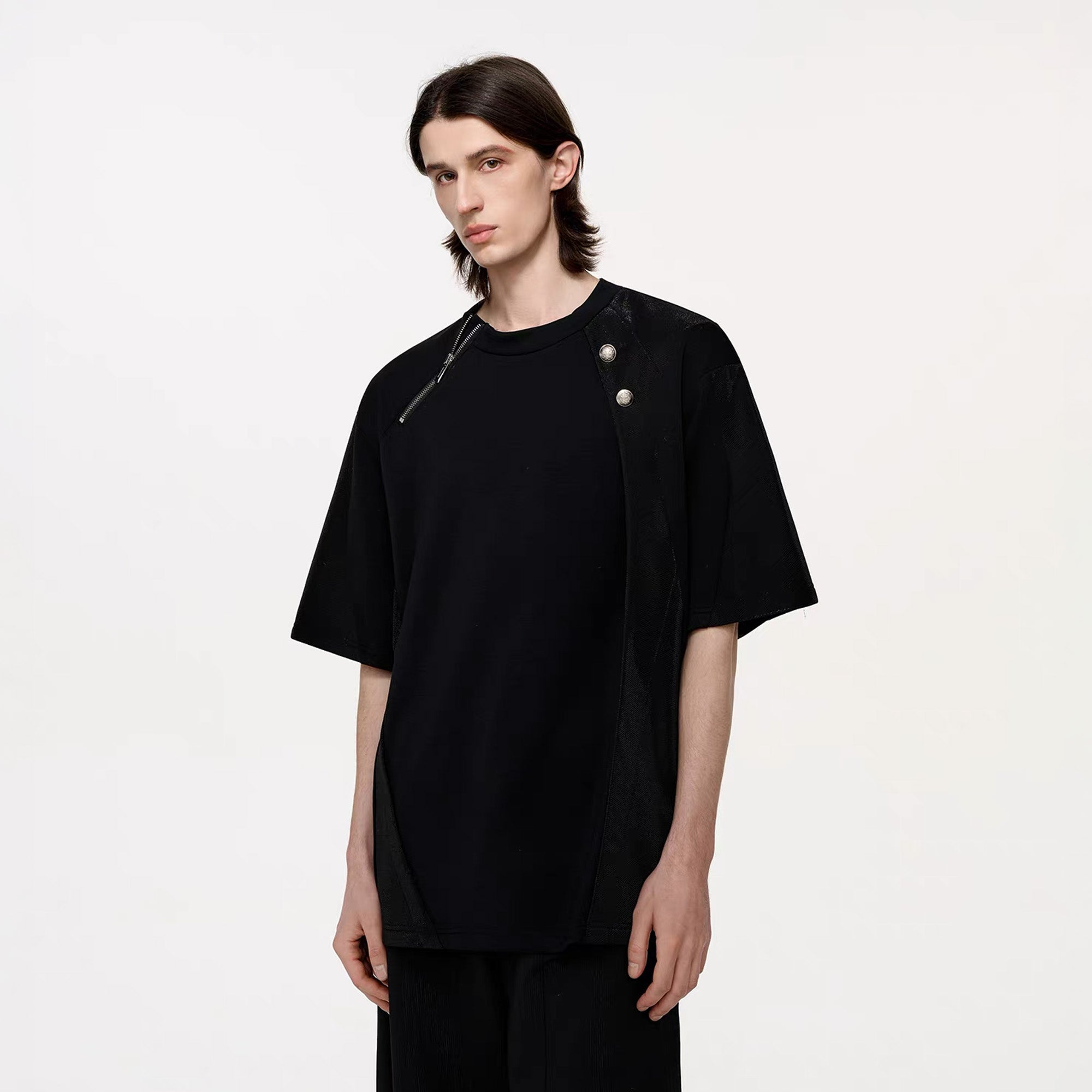 TIWILLTANG Asymmetrical Zip Layered T Shirt, premium urban and streetwear designers apparel on PROJECTISR.com, TIWILLTANG