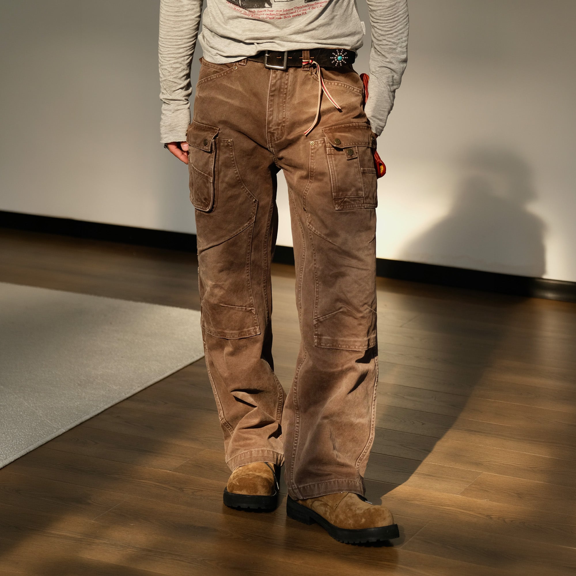NEIGBORL Washed Multi-Pocket Straight-Leg Cargo Pants