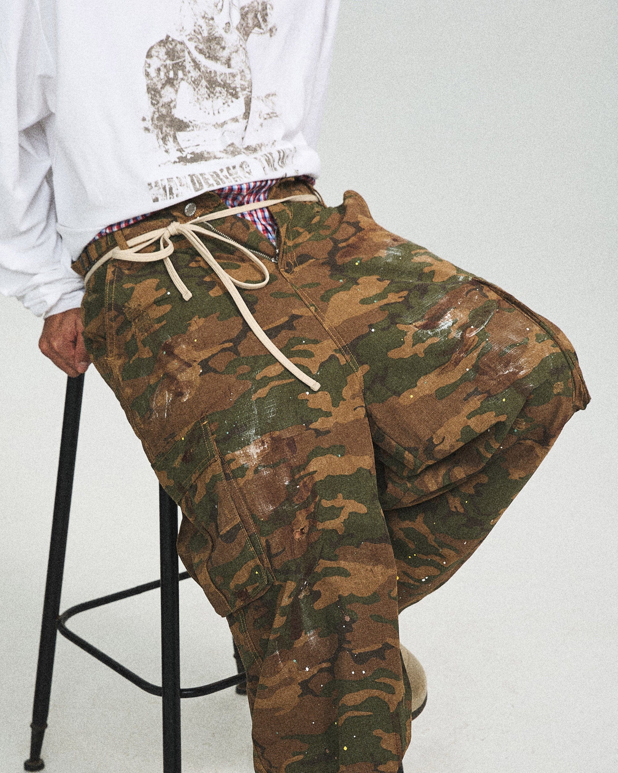 STEEPC Ink-Splashed Camo Cargo Pants Green