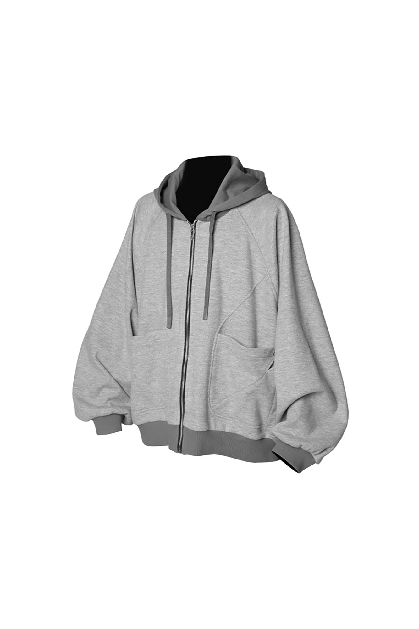 RELABEL Spliced Batwing Oversized Zip-Up Hoodie