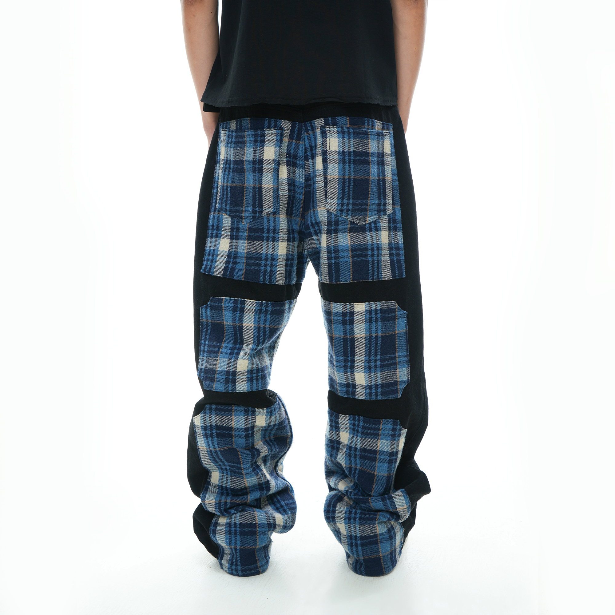 VINKID Plaid Paneled Wide-Leg Jeans