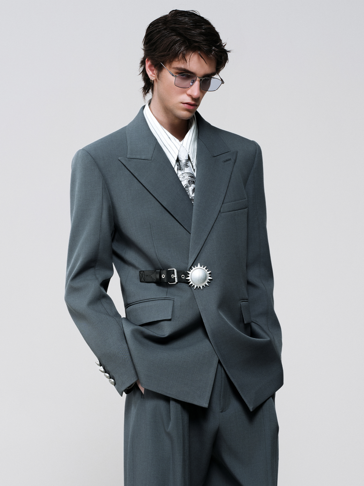 FACEONLAB Classic Asymmetric Belted Blazer