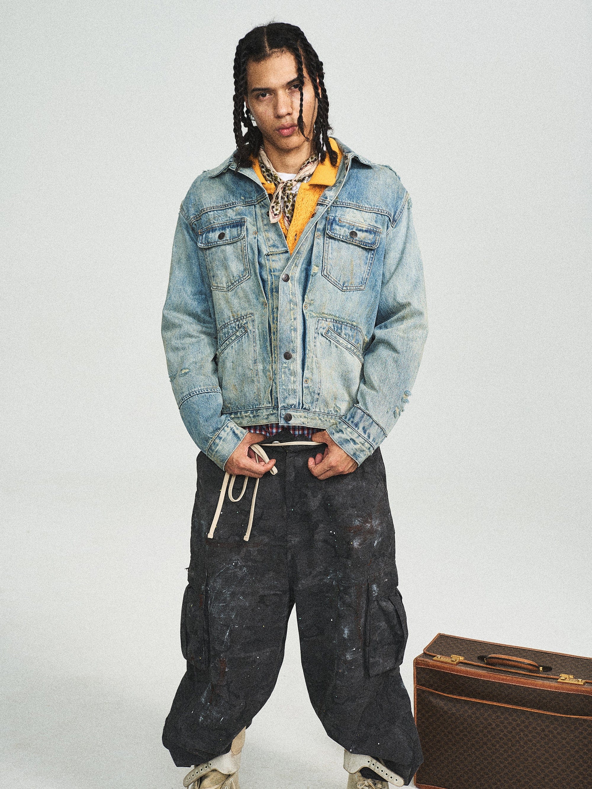 STEEPC Washed Multi Pockets Distressed Denim Jacket