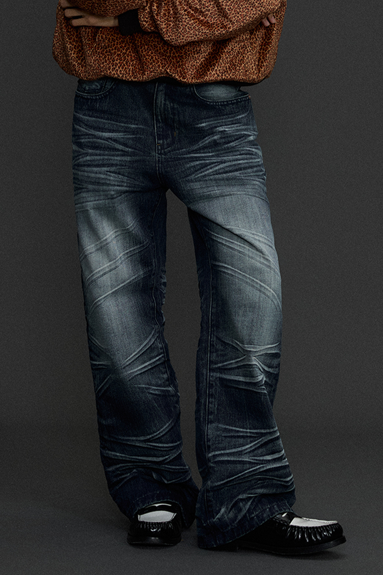 NIANJIUYIKOUER Heavy Washed Whiskered Straight-Leg Jeans, premium urban and streetwear designers apparel on PROJECTISR.com, NIANJIUYIKOUER