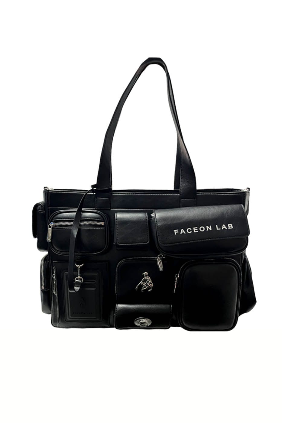 FACEONLAB Multi-Pocket Faux Leather Tote Bag, premium urban and streetwear designers apparel on PROJECTISR.com, FACEONLAB