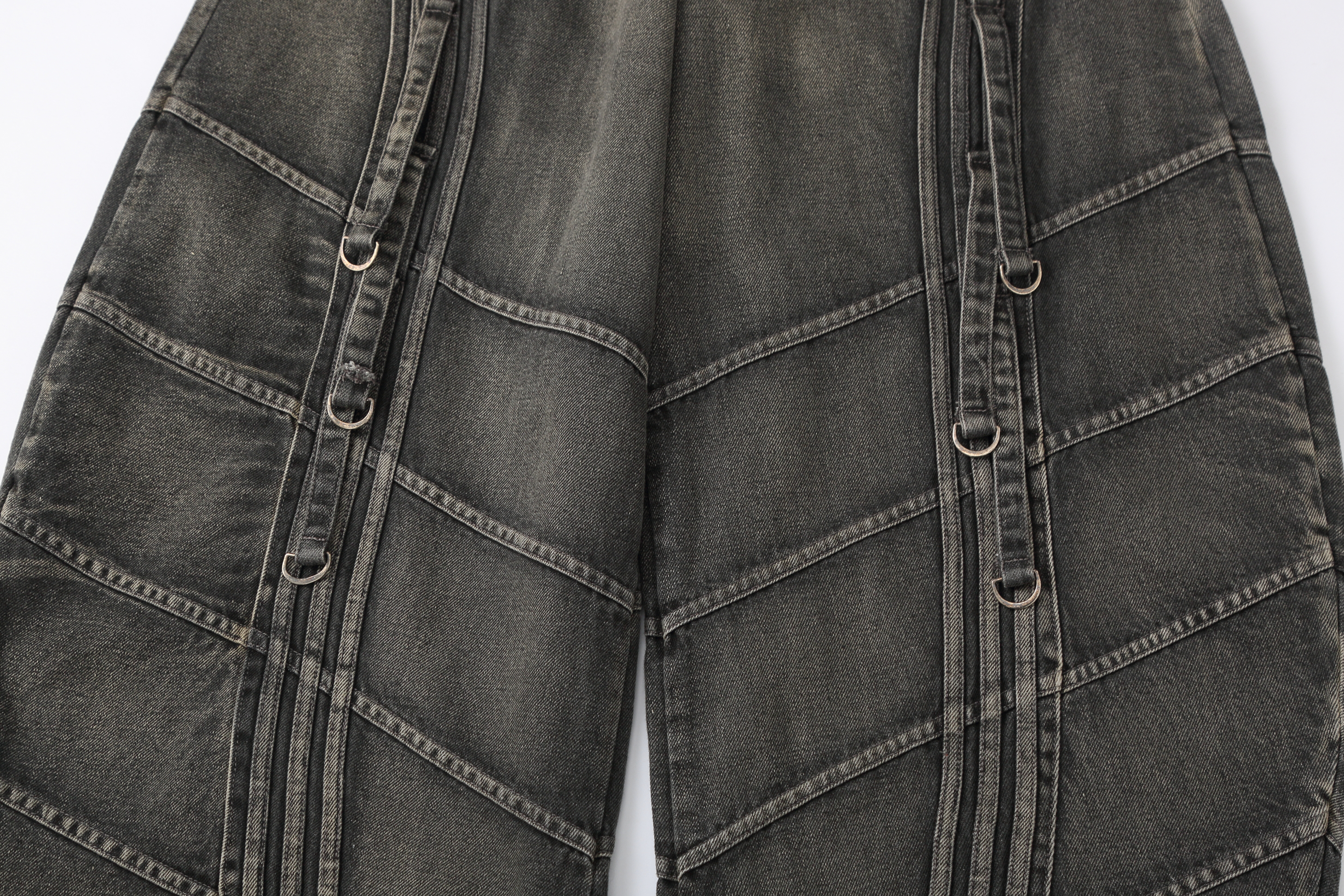 CLP Washed Arc Panel Strap Wide-Leg Jeans