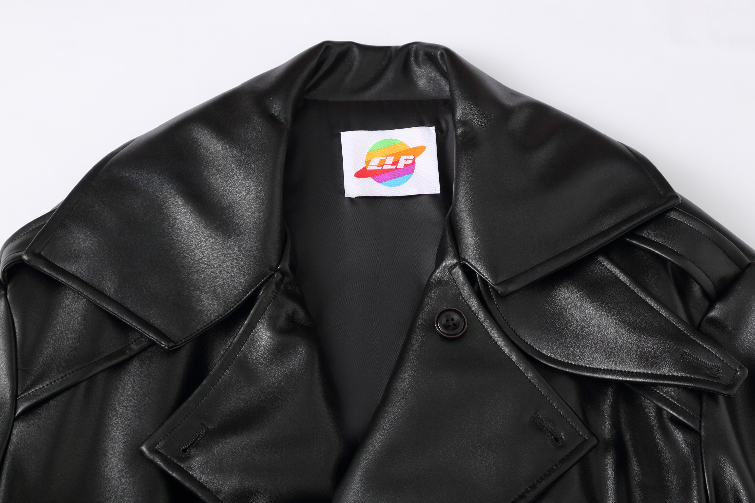 CLP Glossy Faux Leather Belted Trench Coat