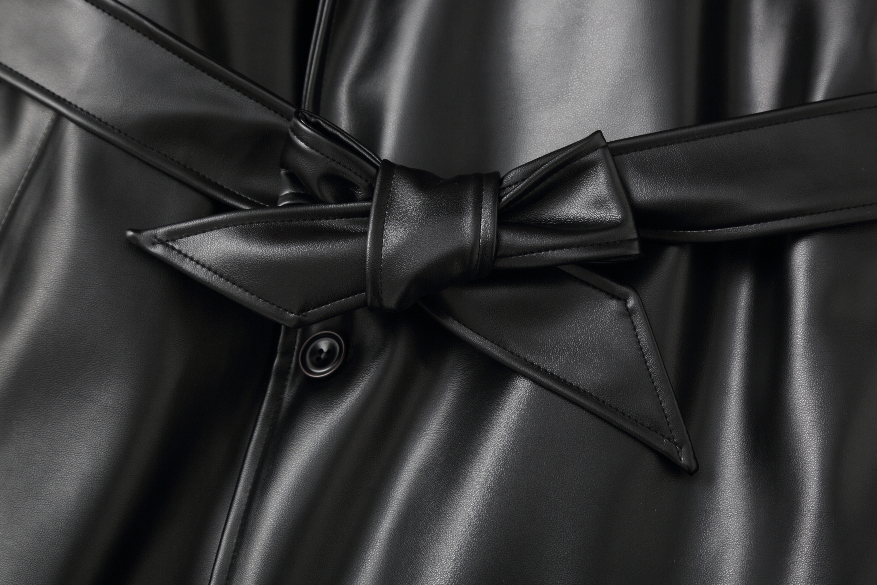 CLP Glossy Faux Leather Belted Trench Coat