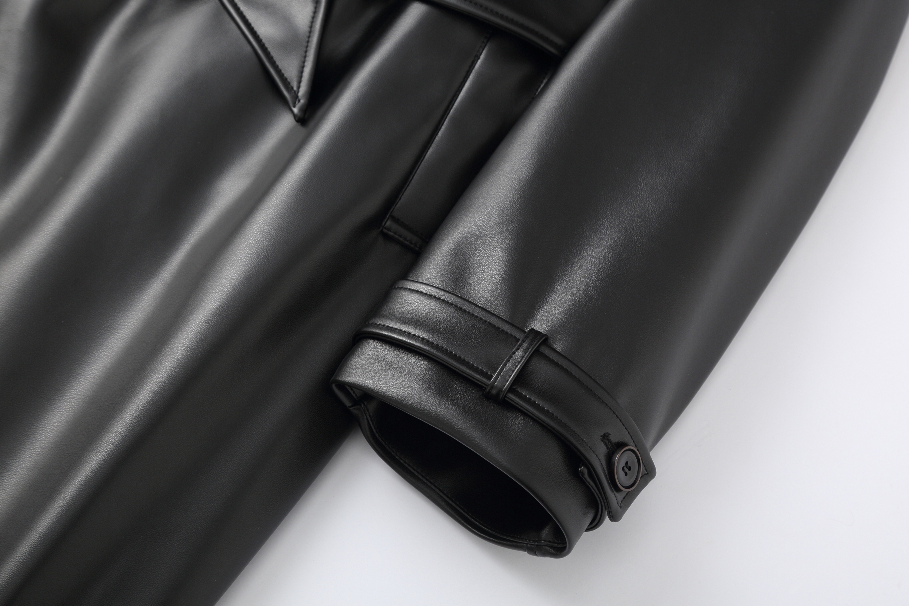 CLP Glossy Faux Leather Belted Trench Coat