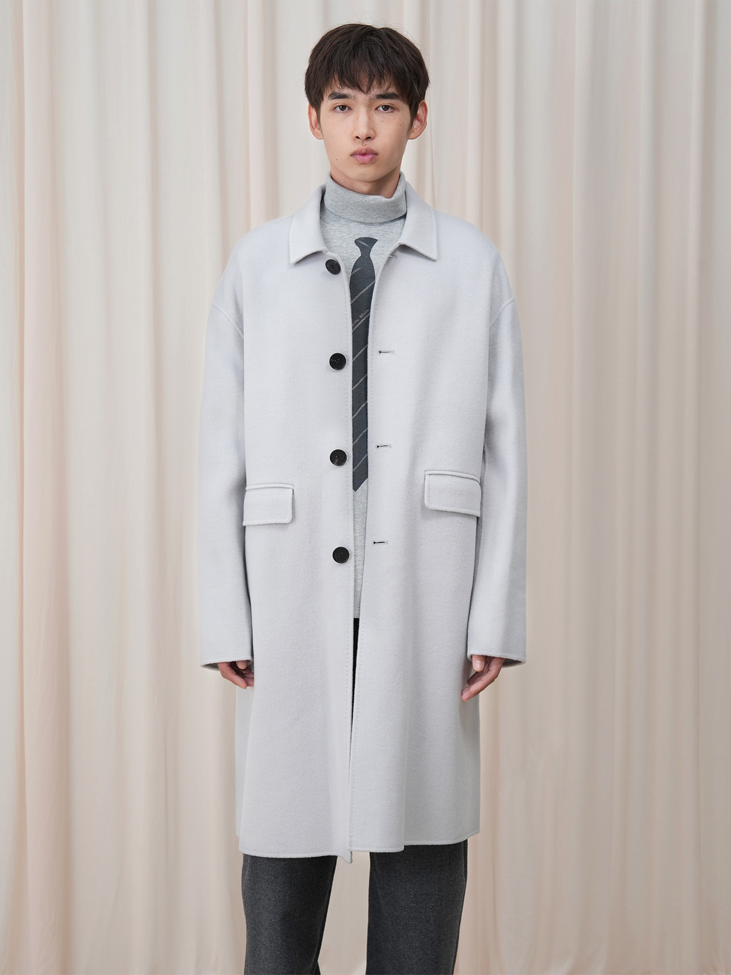 OUYANG WENJUN Minimal Wool Oversized Coat Light Gray