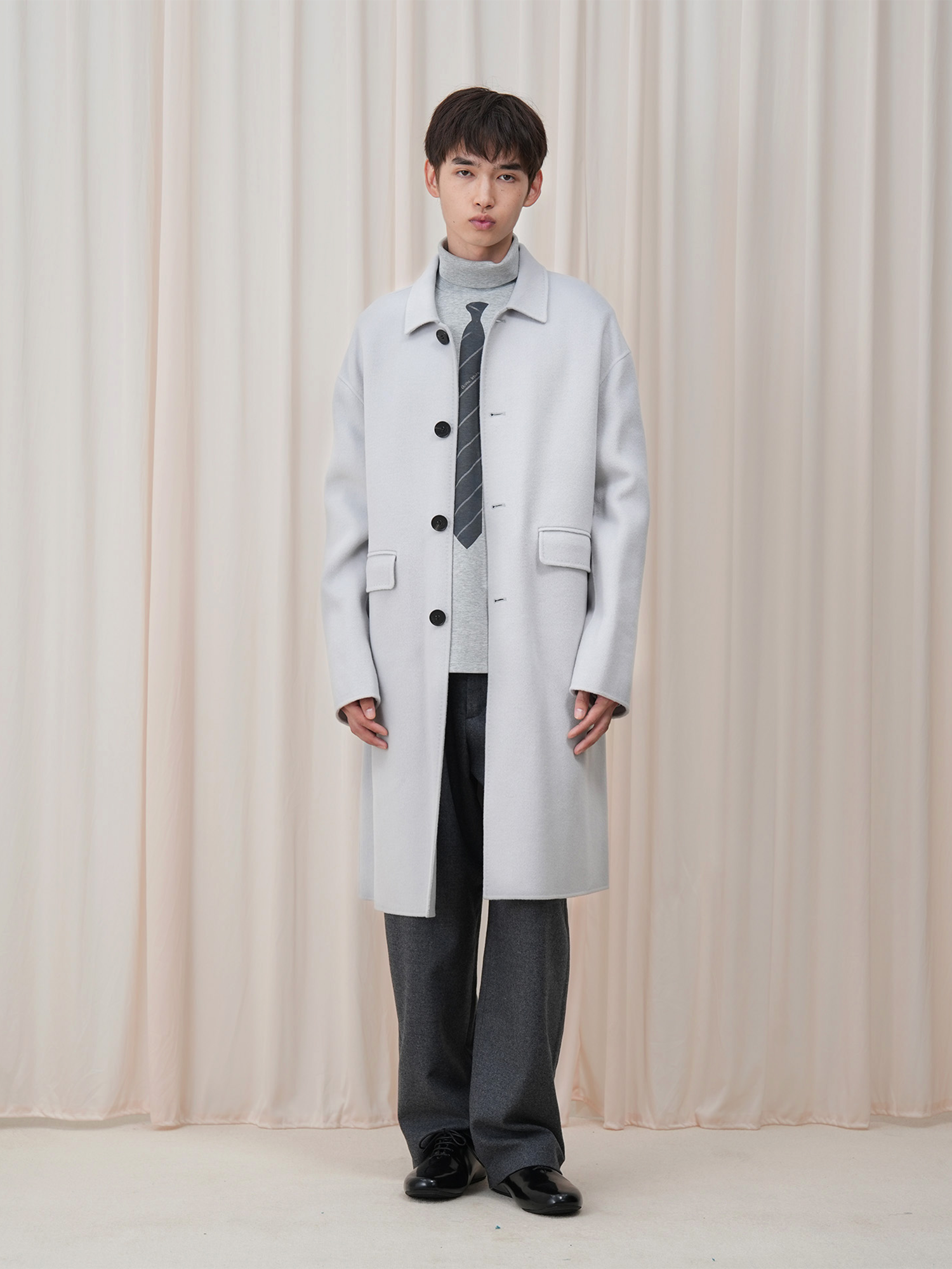 OUYANG WENJUN Minimal Wool Oversized Coat Light Gray