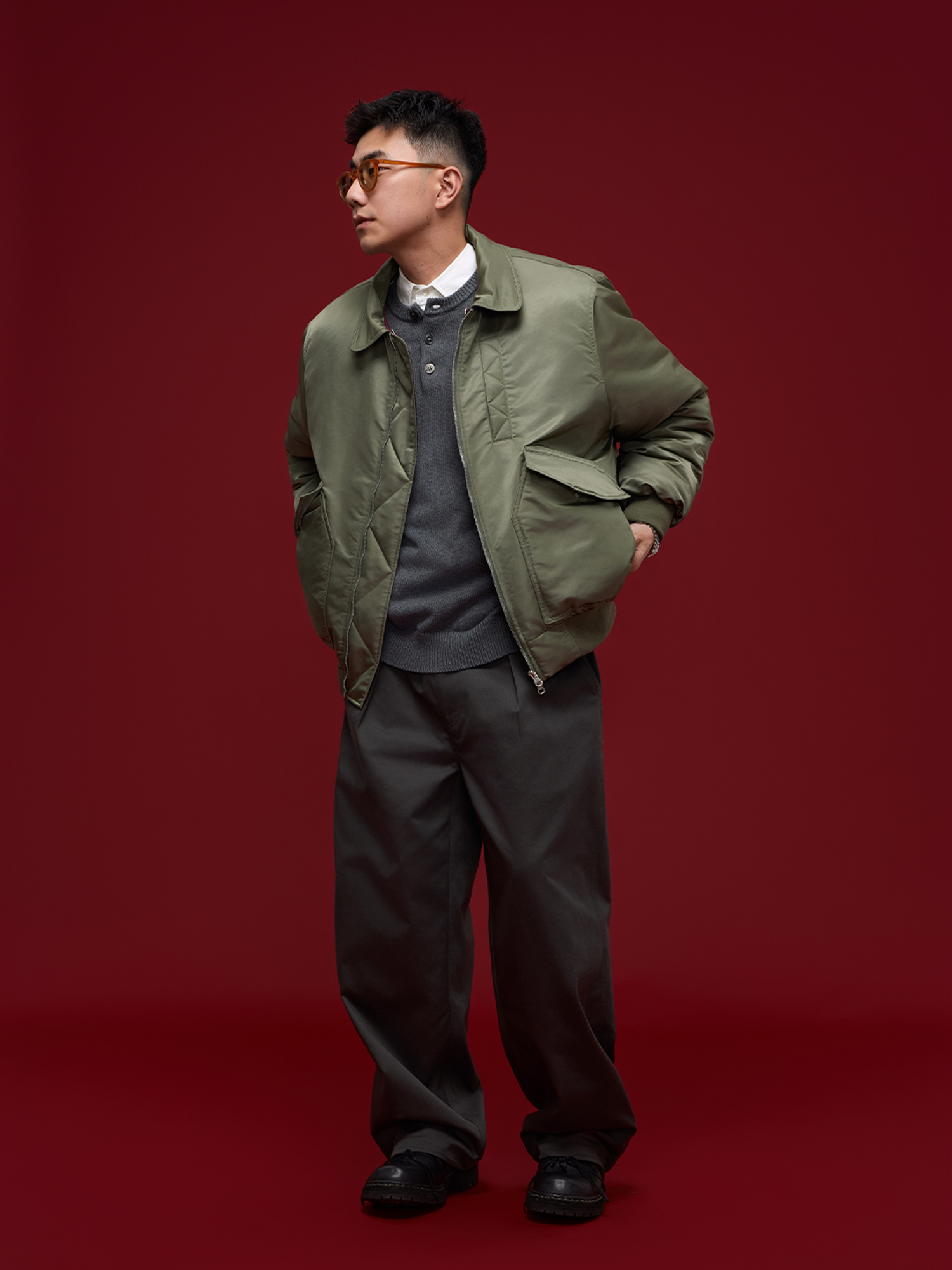 BANANA CLUB Glossy Utility Padded Bomber Jacket