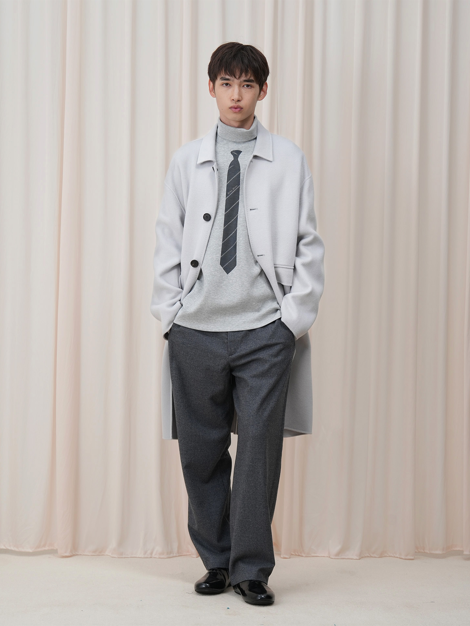 OUYANG WENJUN Stripes-Tie Graphic Turtleneck Long-Sleeve Tee