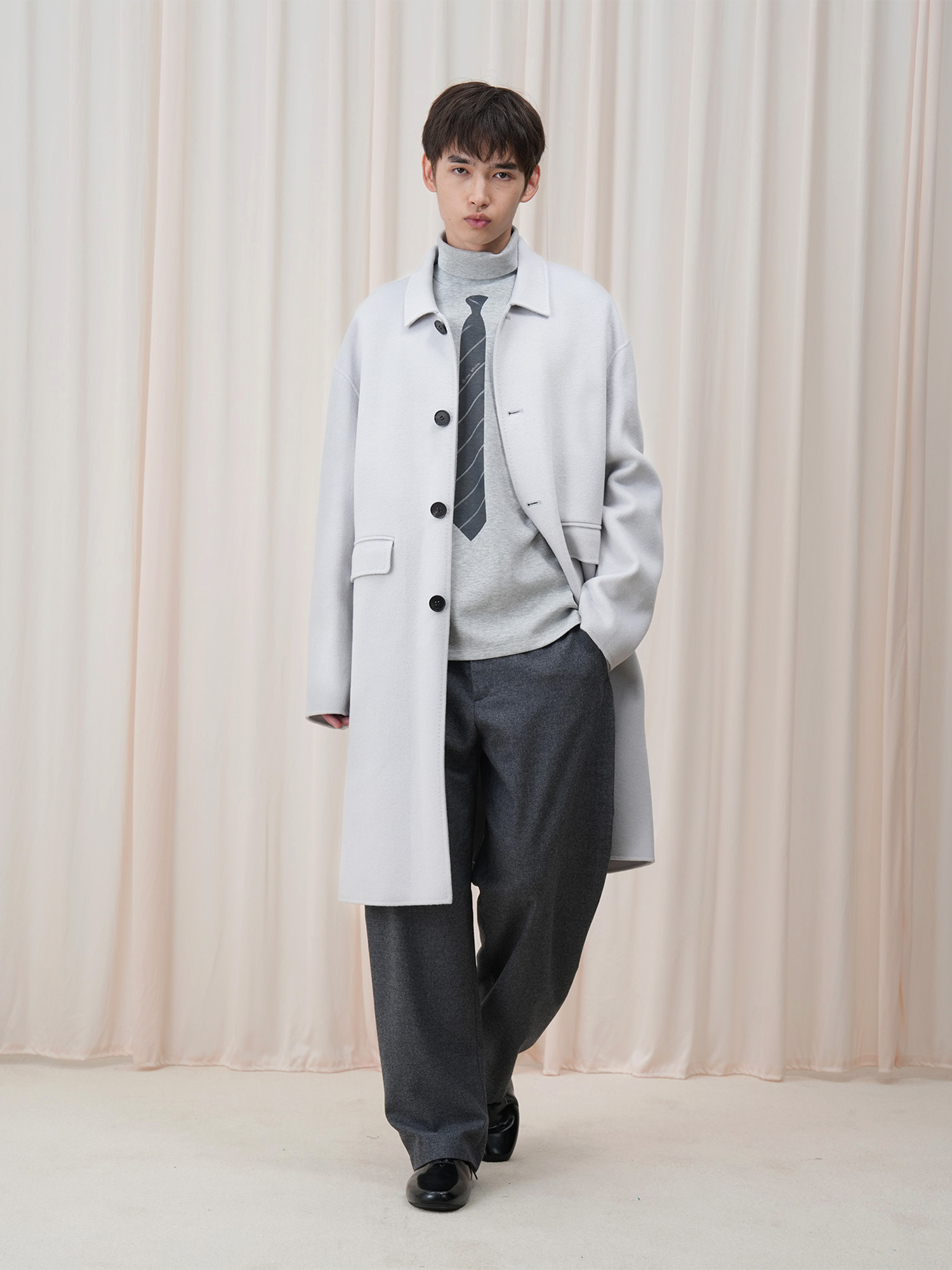 OUYANG WENJUN Minimal Wool Oversized Coat Light Gray