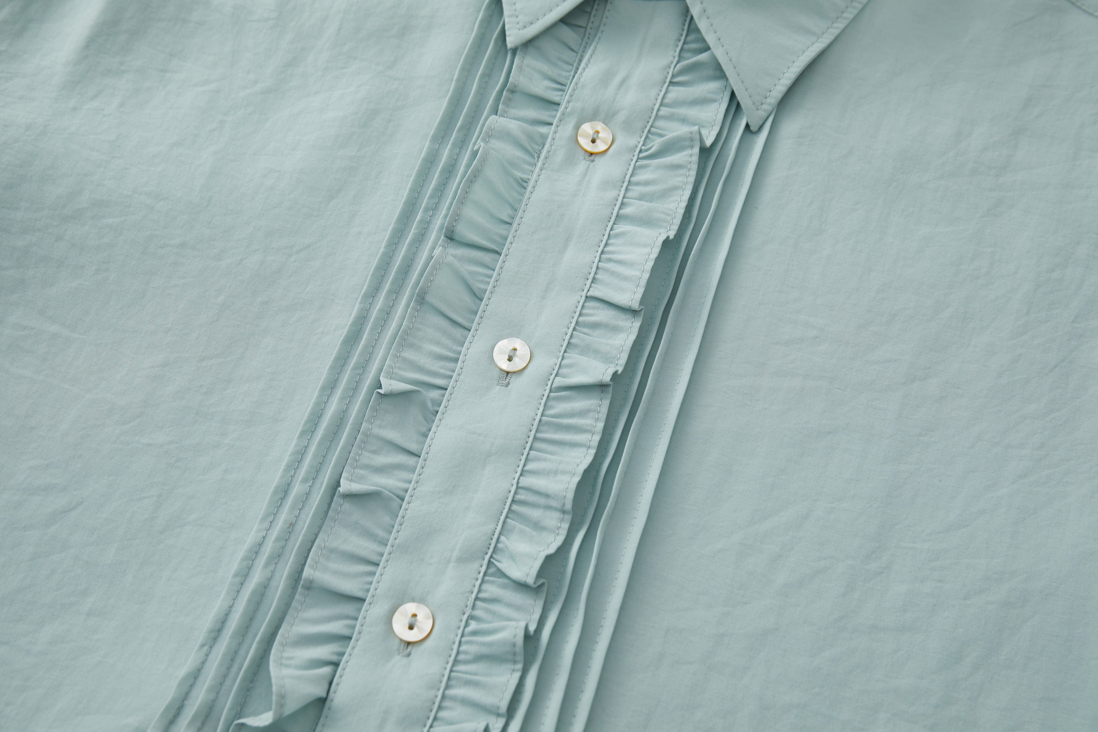 OPICLOTH Retro Pintuck Ruffle Modal Blend Half Shirt