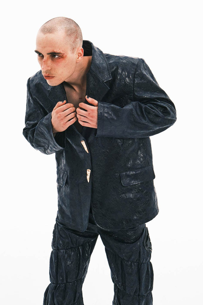 EMBRYO Crinkled Textured Faux Leather Blazer, premium urban and streetwear designers apparel on PROJECTISR.com, EMBRYO