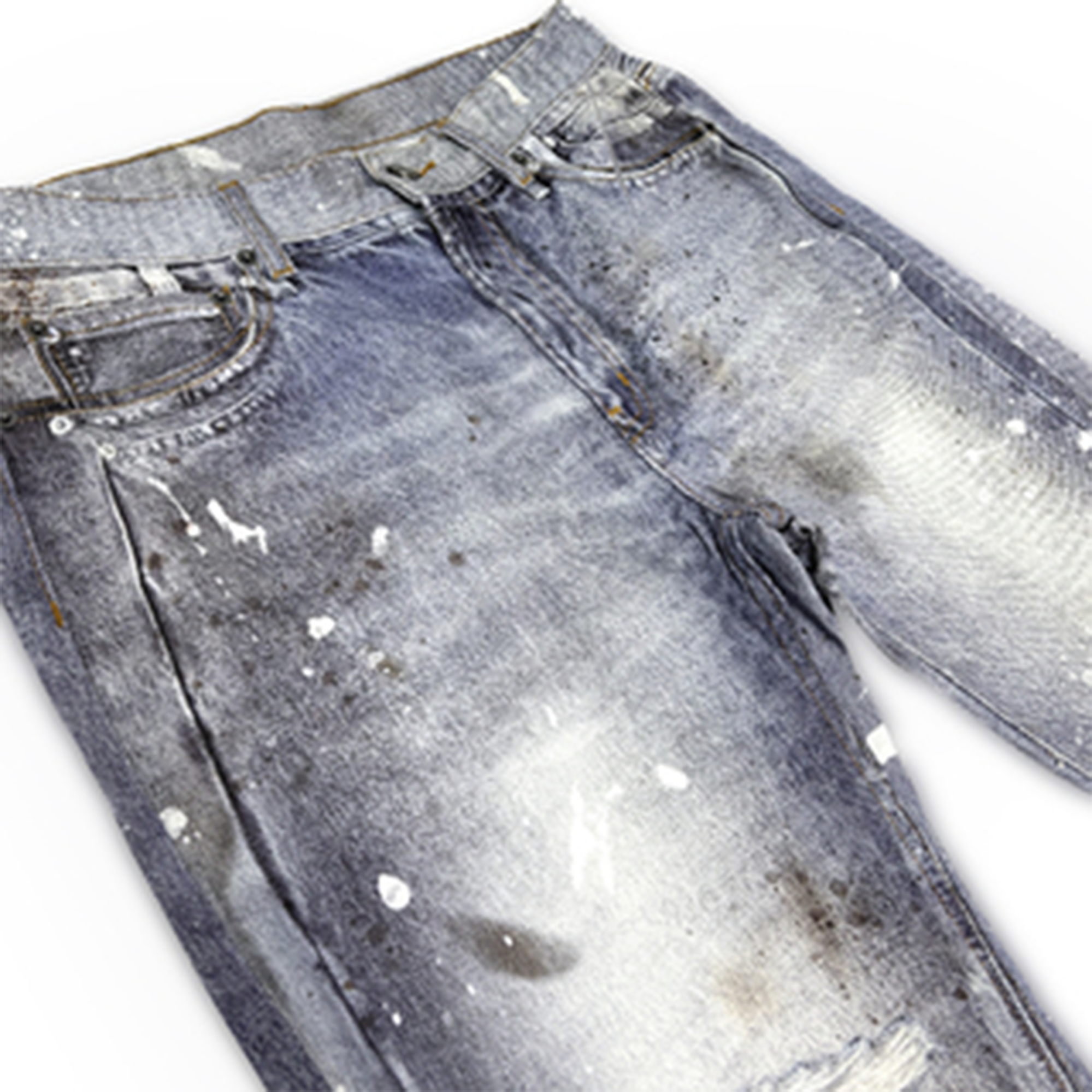 WANNA LAB Distressed Washed Paint-Splattered Flared Jeans