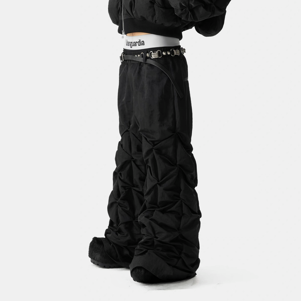 VANGUARDIA Crinkled Wide-Leg Nylon Trousers