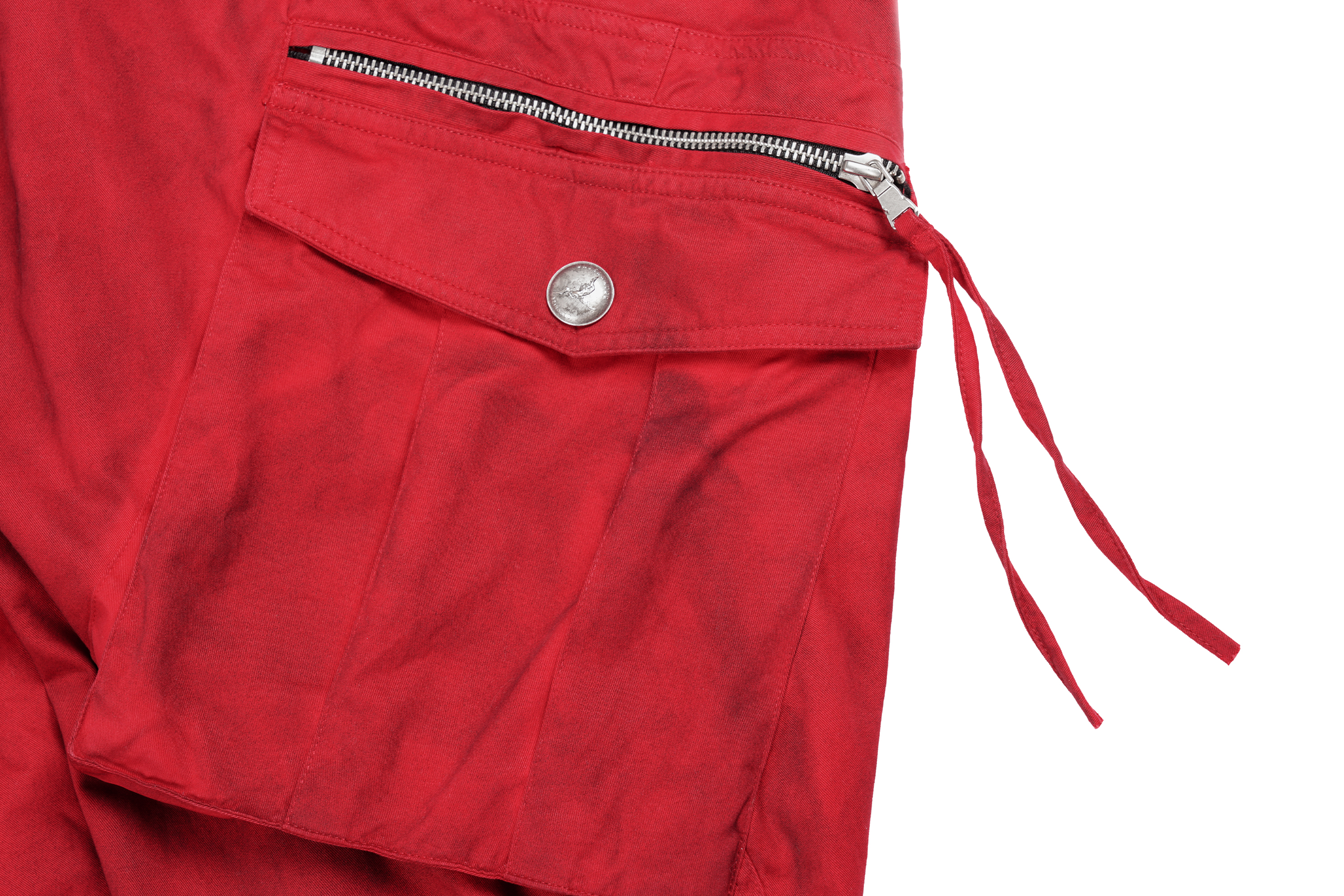 UNDERWATER Burnt Red Dirty-Dyed Moleskin Cargo Pants, premium urban and streetwear designers apparel on PROJECTISR.com, UNDERWATER
