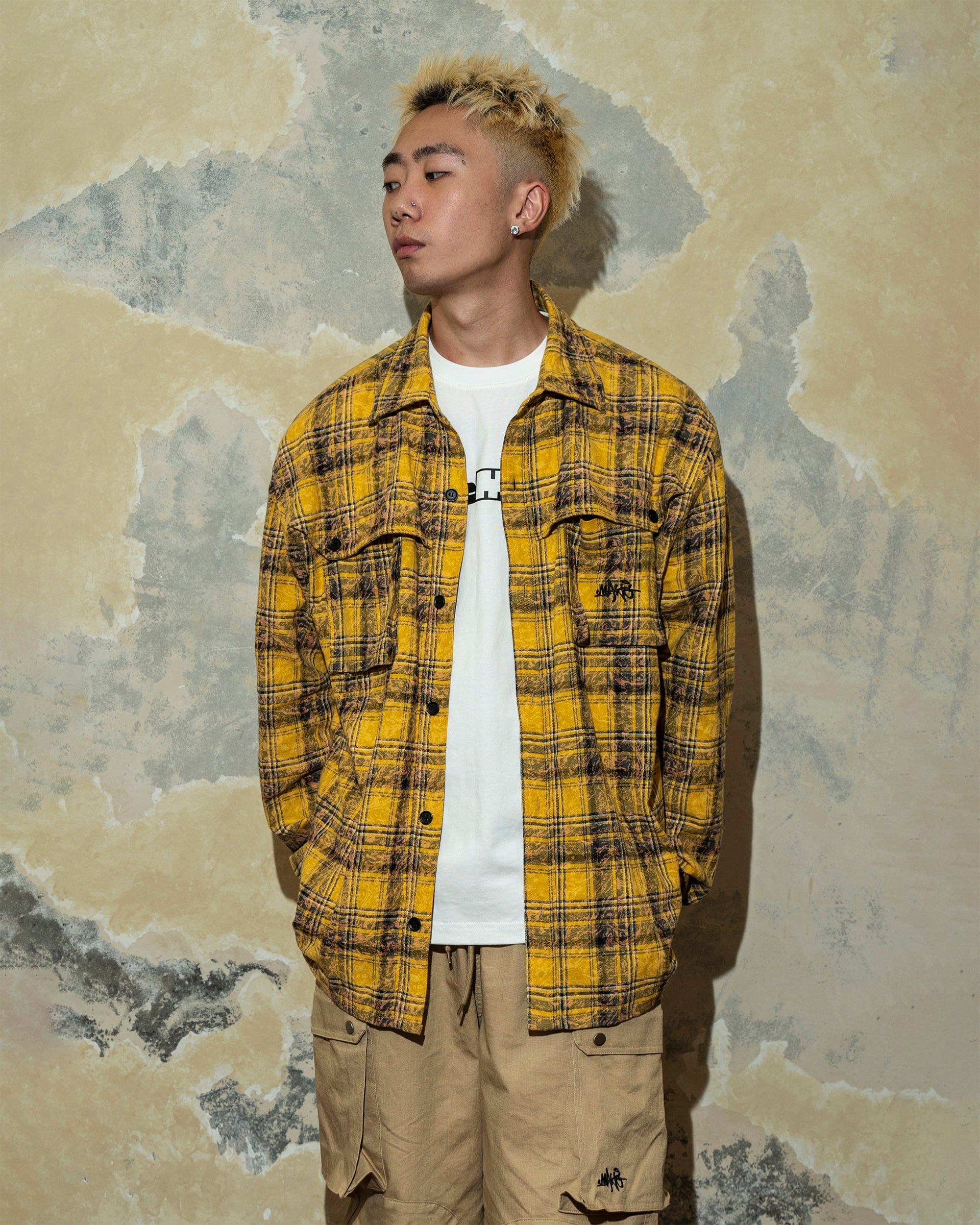 MAKEMORE Retro Plaid Shirt Yellow, premium urban and streetwear designers apparel on PROJECTISR.com, MAKEMORE