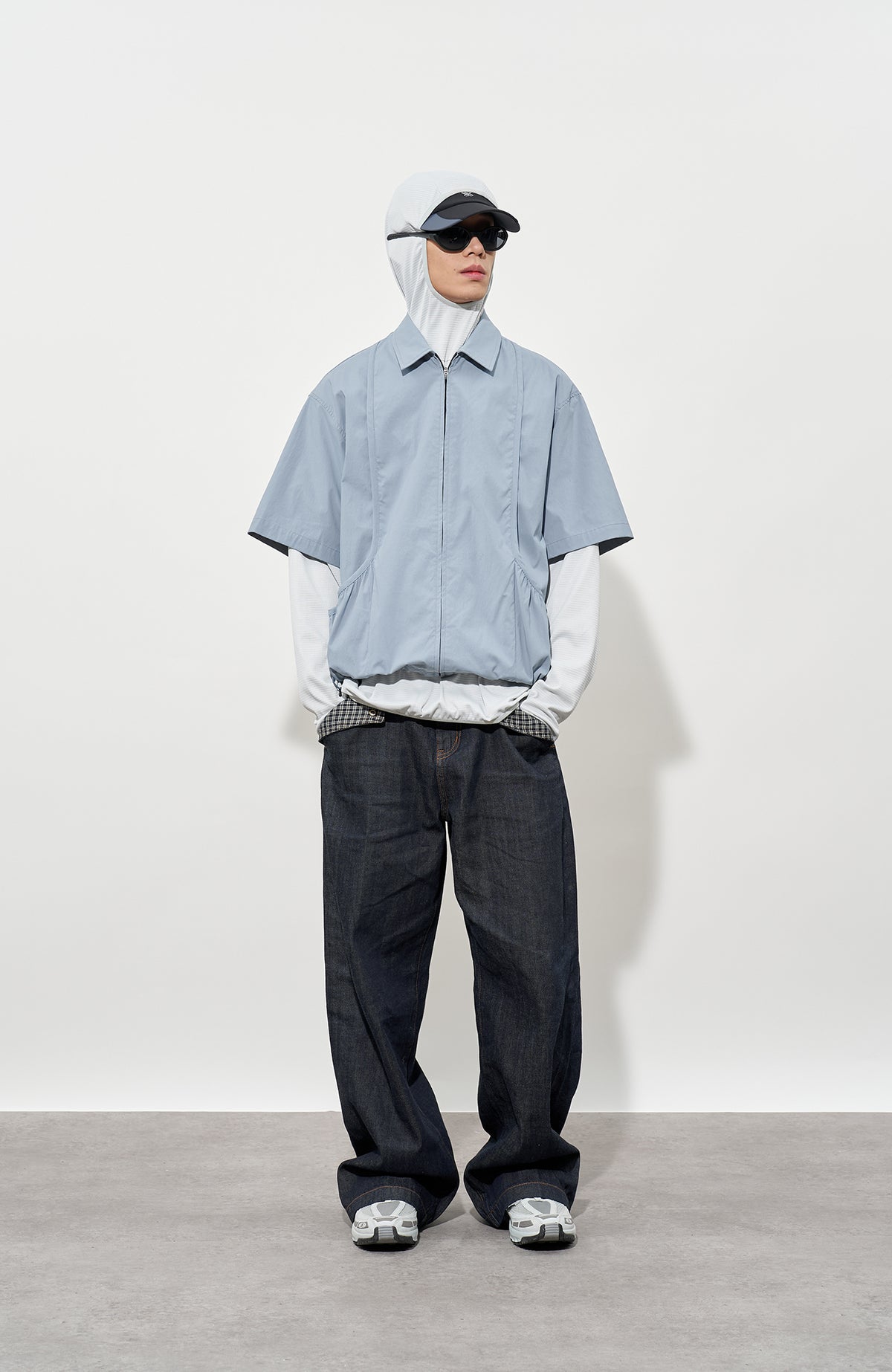 FMACM Plaid Spliced Raw-Hem Straight-Leg Jeans