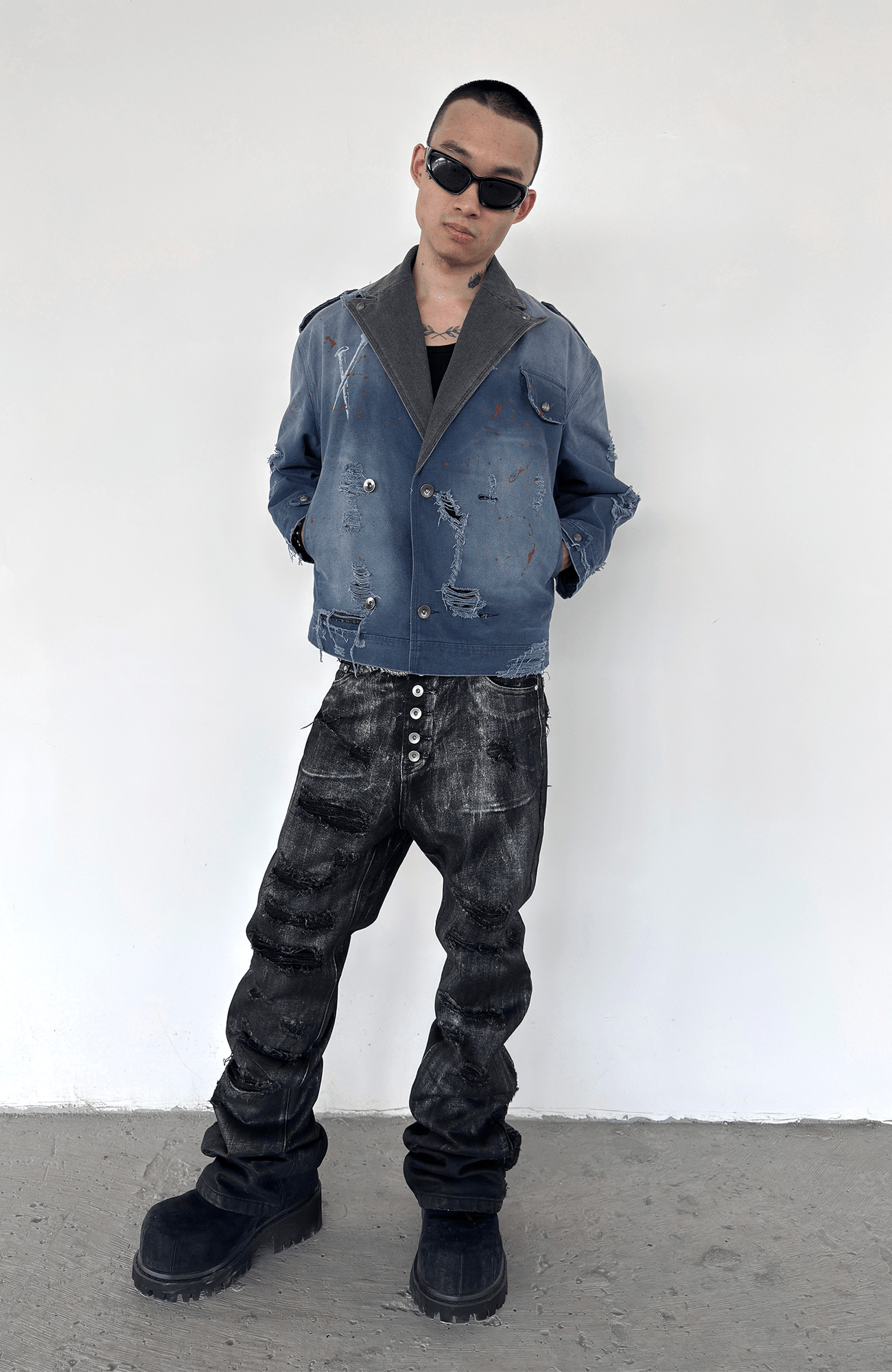 TECNINEGROUP Distressed Grunge Denim Jacket