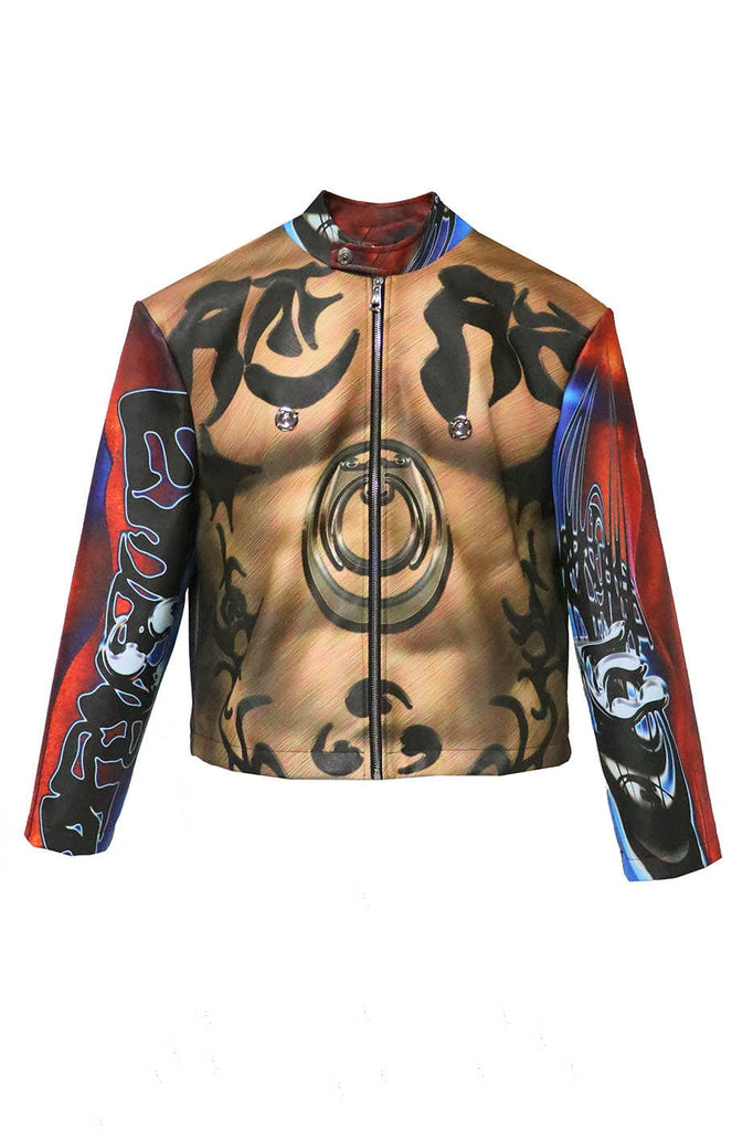 EMBRYO Cyber Totemic Muscle Faux Leather Jacket, premium urban and streetwear designers apparel on PROJECTISR.com, EMBRYO