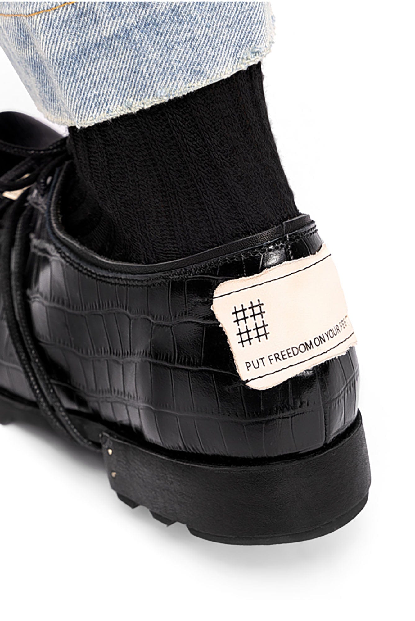 REWRITE Croc-Embossed Square-Toe Derby Shoes, premium urban and streetwear designers apparel on PROJECTISR.com, REWRITE