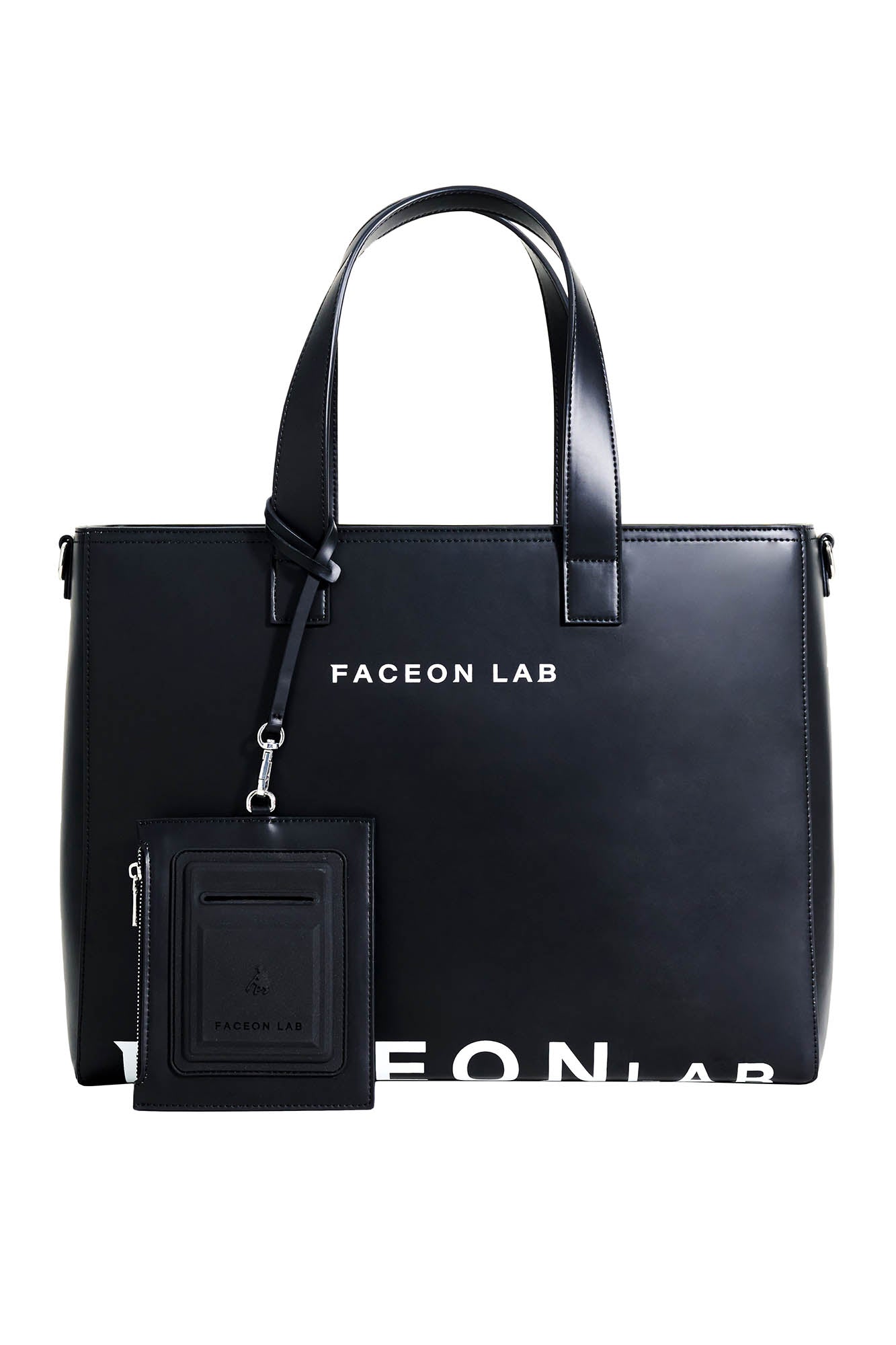 FACEONLAB Logo Faux Leather Tote Bag