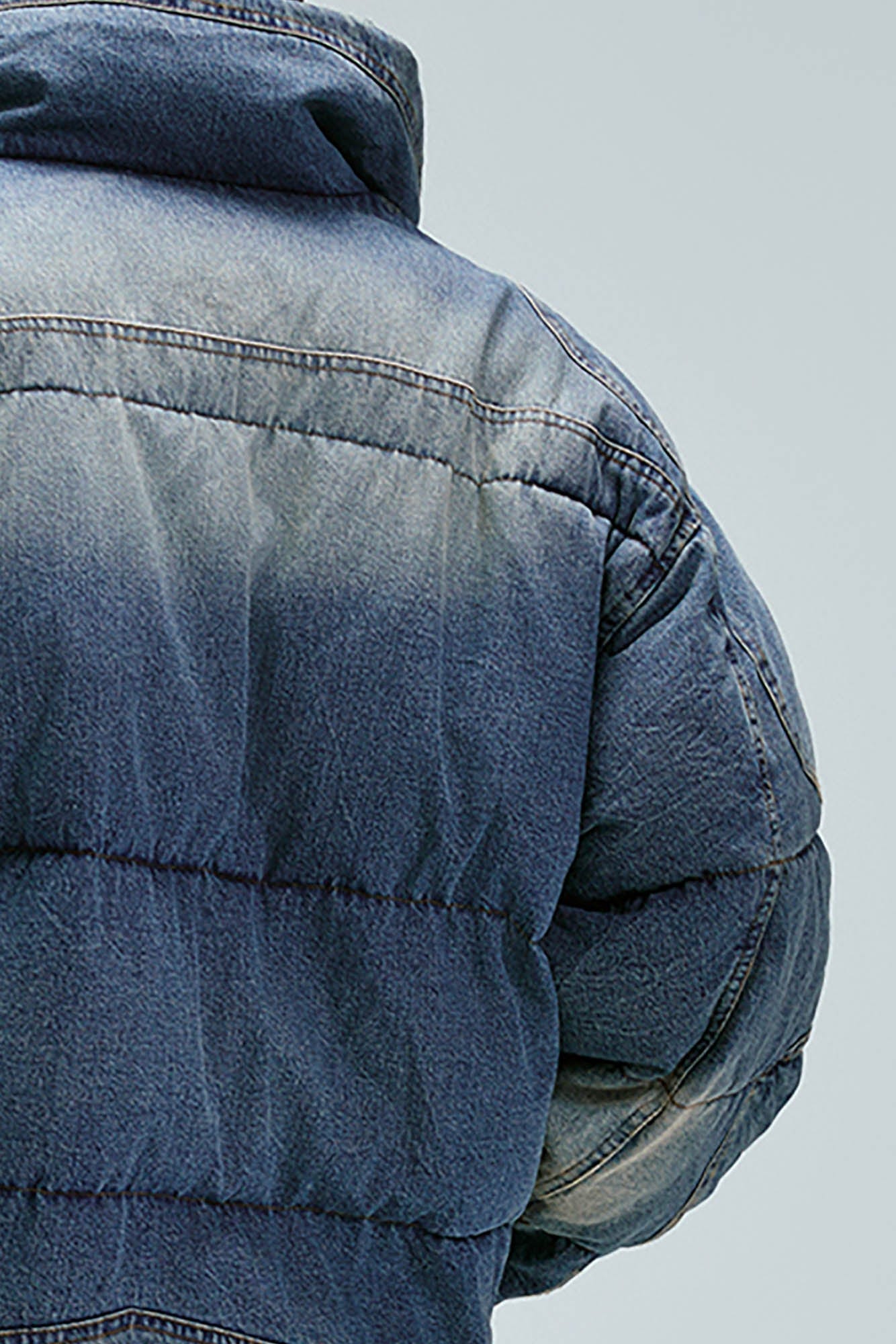 F2CE Washed Spliced Denim Puffer Jacket