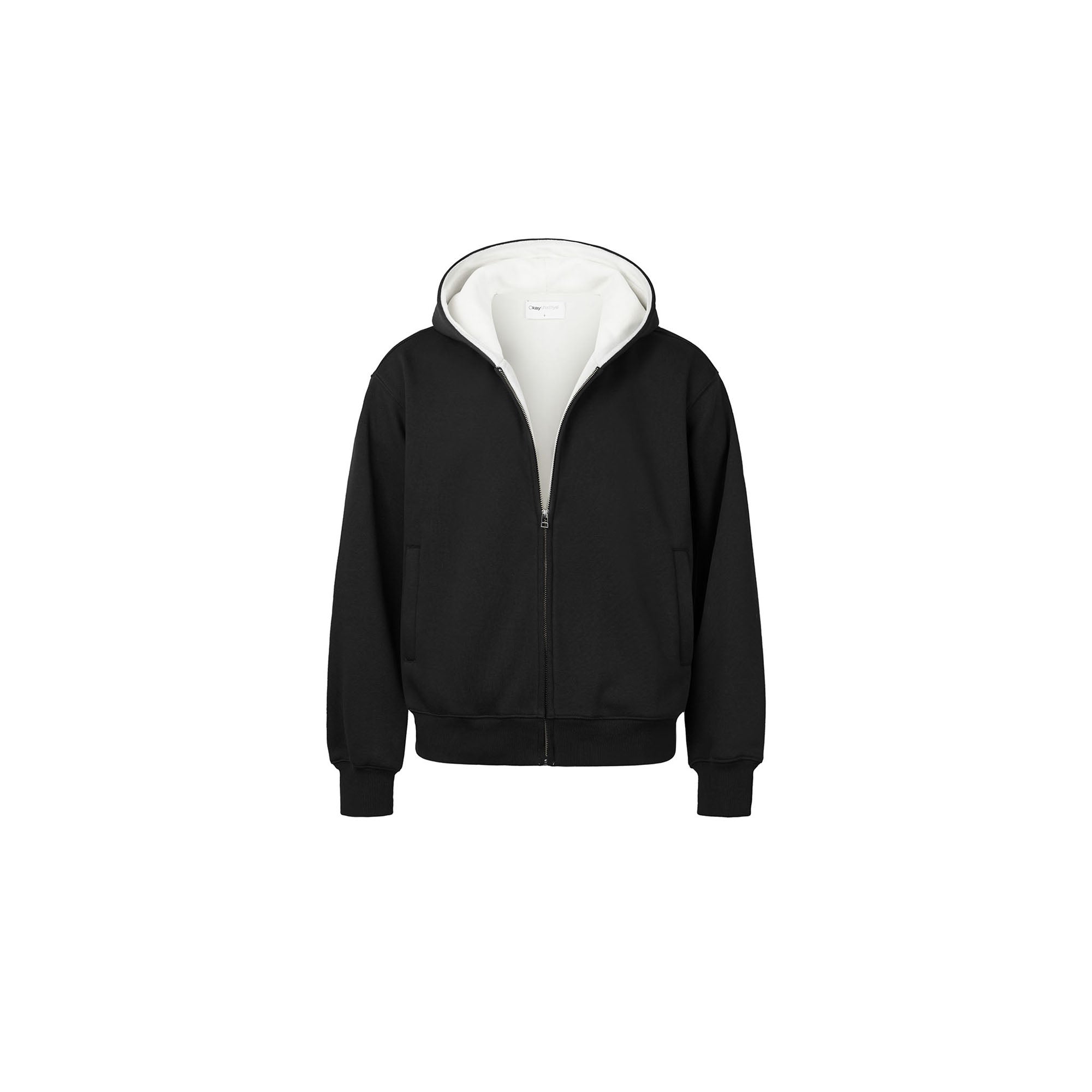 OKAYTHXBYE Essential Sherpa-Lined Boxy Zip Hoodie