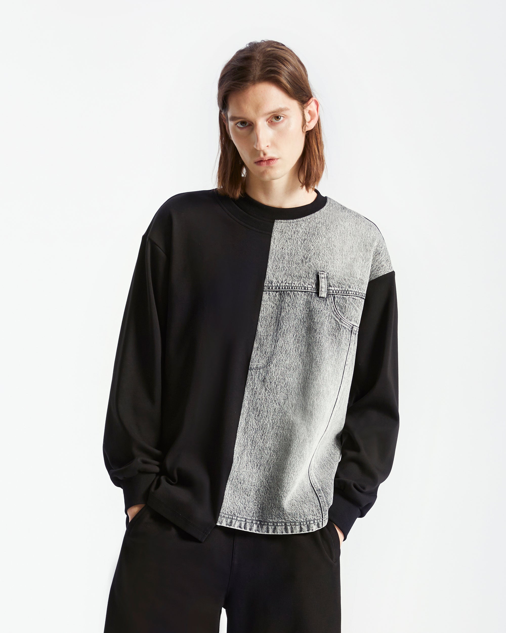 ORGANIC EMOTION Denim Spliced Long-Sleeve Tee