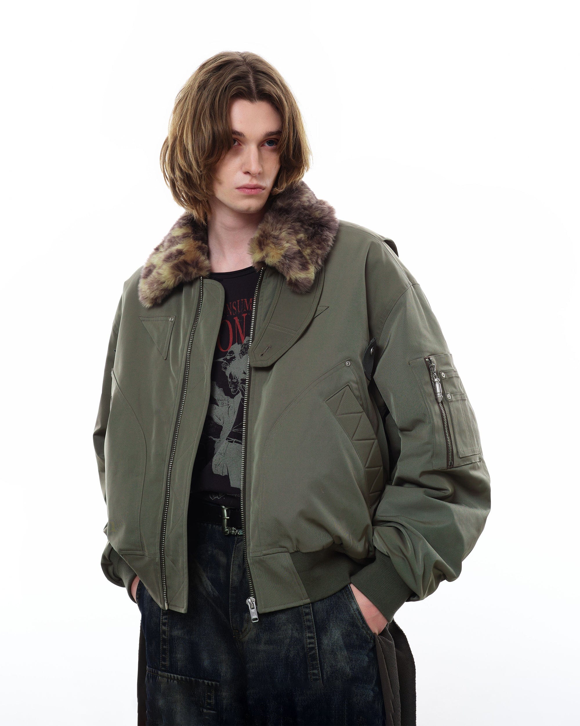 FACEONLAB Fleece-Lined B-15 BOMBER Jacket Green