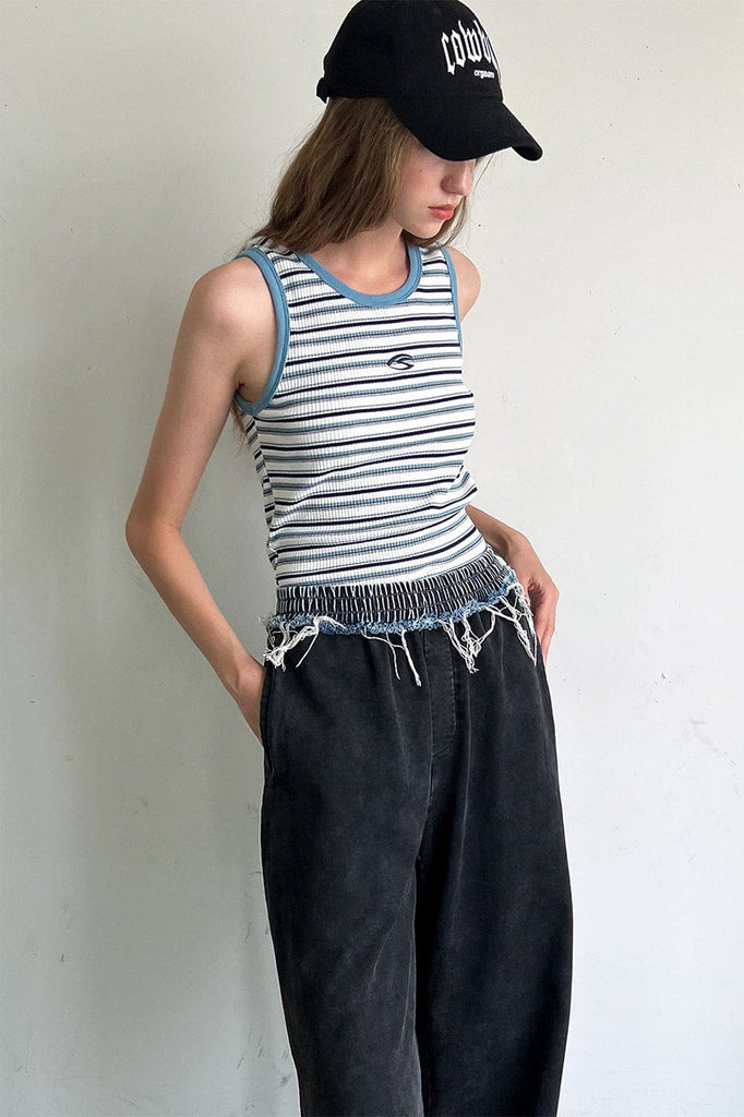 LEONSENSE Striped Knitted Tank Top Blue, premium urban and streetwear designers apparel on PROJECTISR.com, LEONSENSE