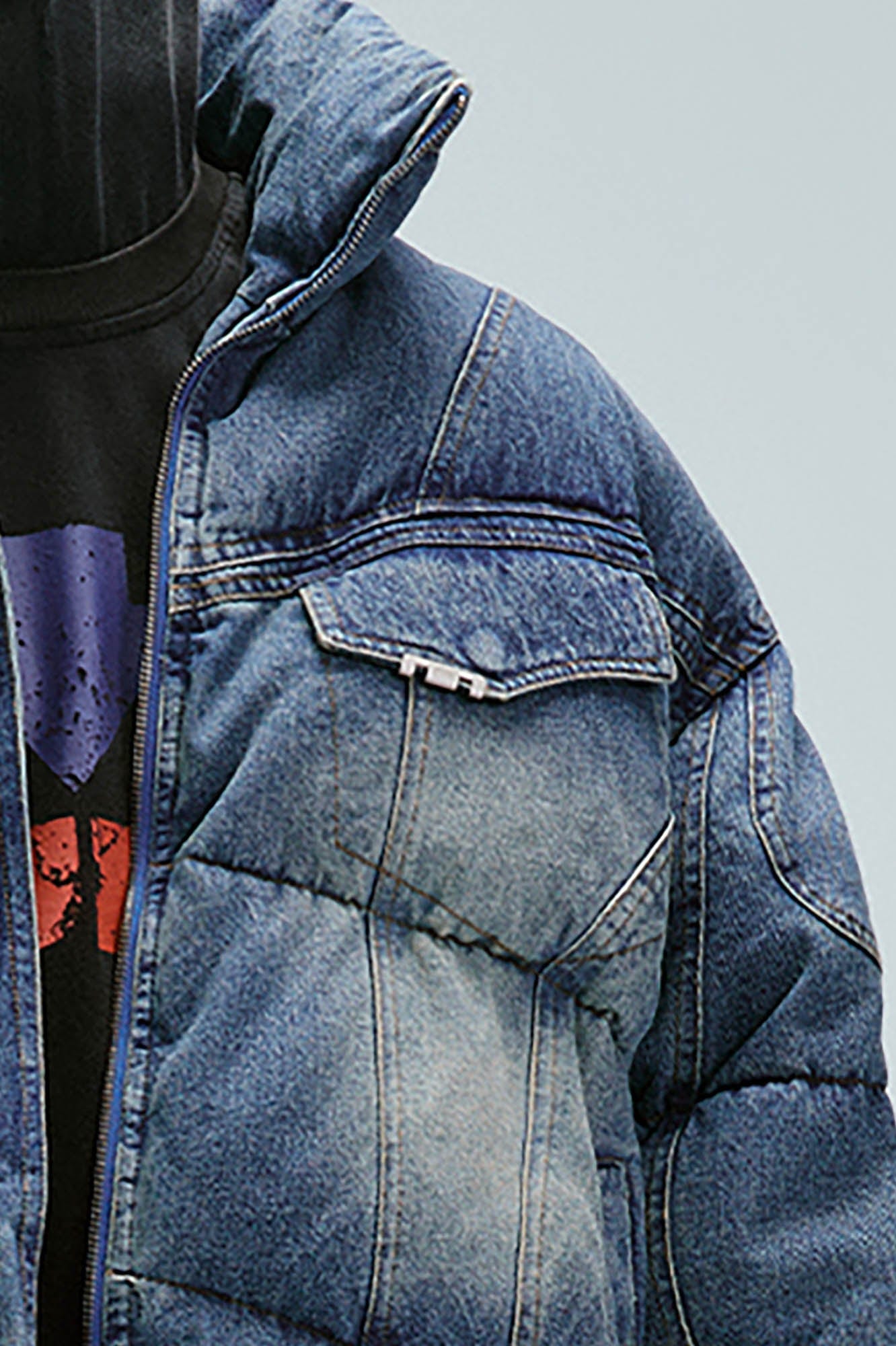 Denim puffer jacket on sale