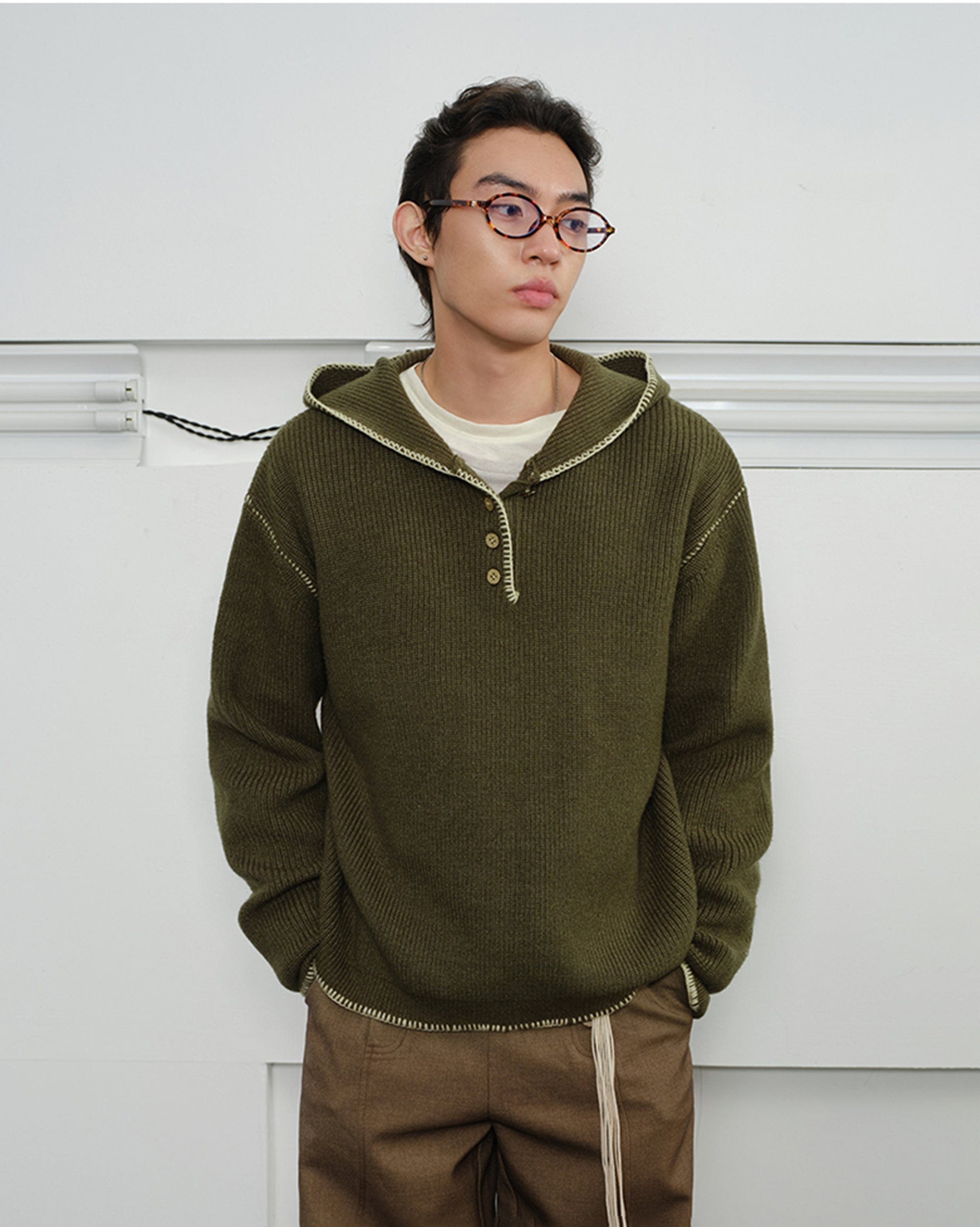 KREATE Stitched-Edges Hooded Sweater