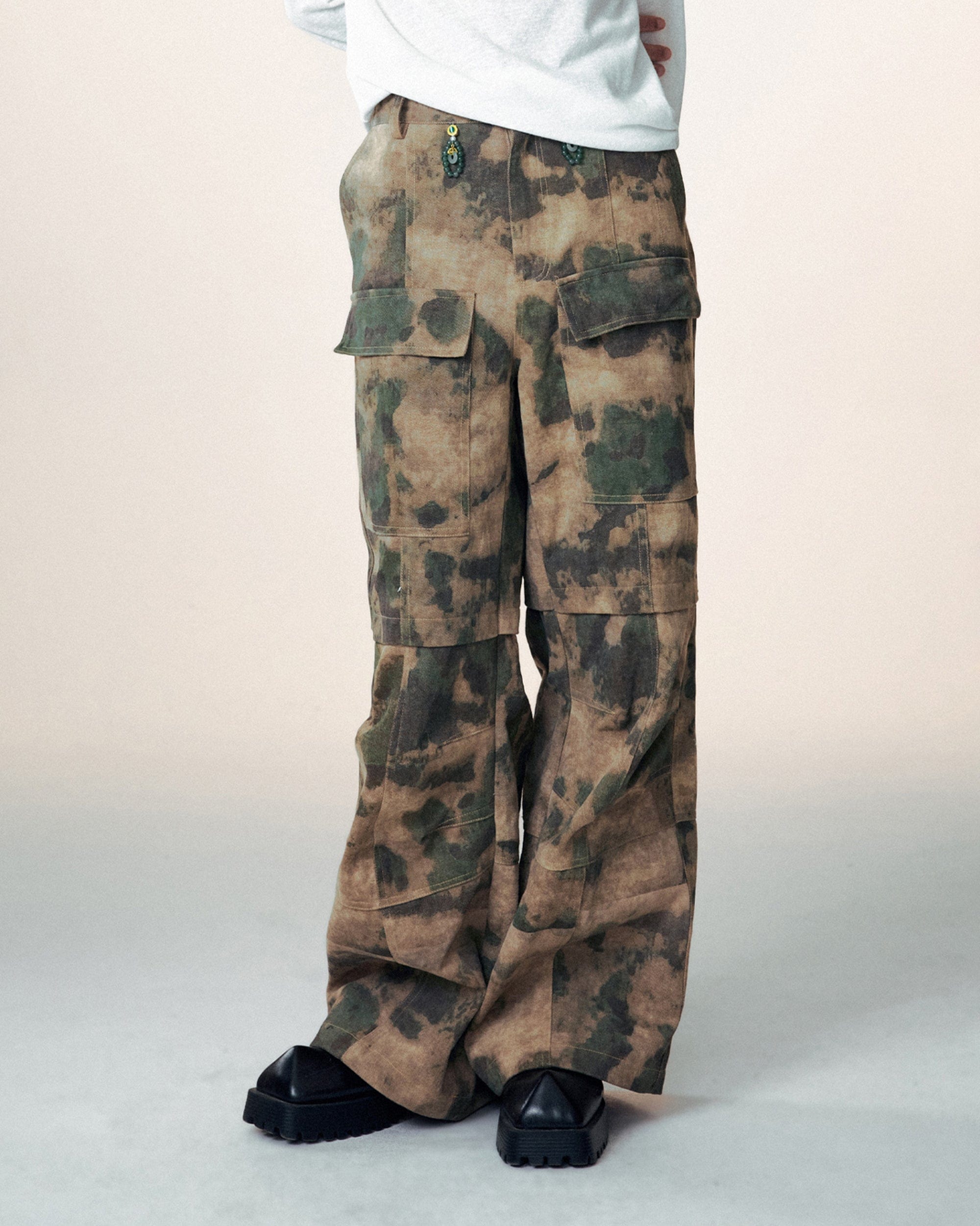 1997 POSTOFFICE Modern Layered Deconstructed Camo Pants, premium urban and streetwear designers apparel on PROJECTISR.com, 1997 POSTOFFICE