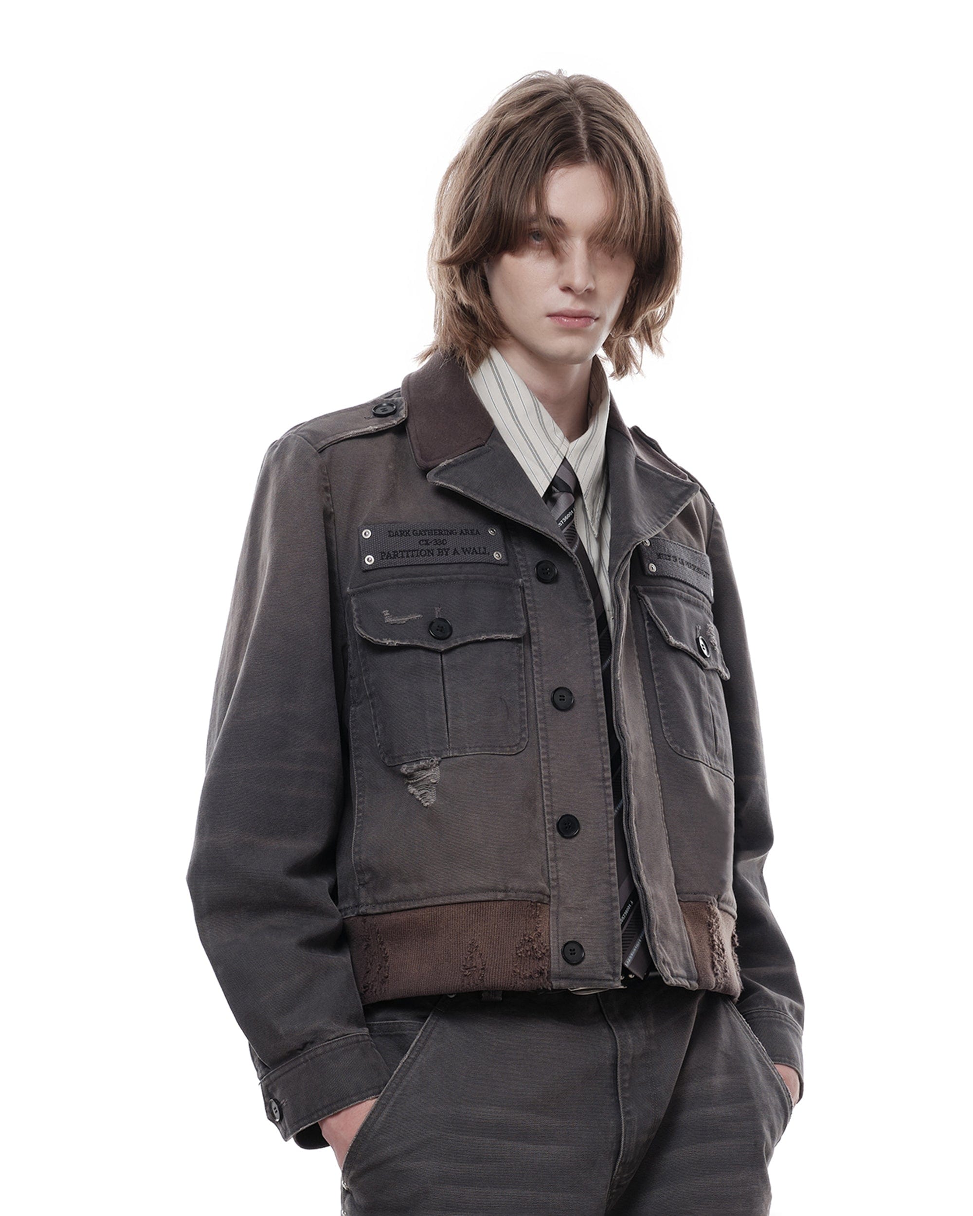 FACEONLAB Distressed P37 Rivet Jacket Grey