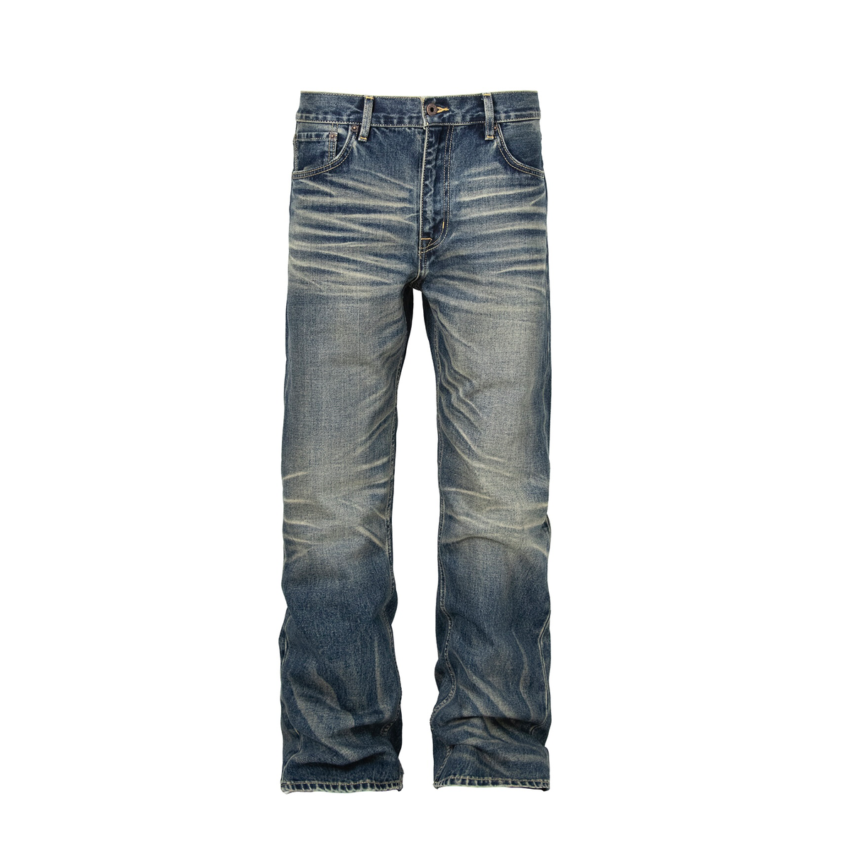 ZWDH Washed Crinkled Distressed Straight-Leg Jeans