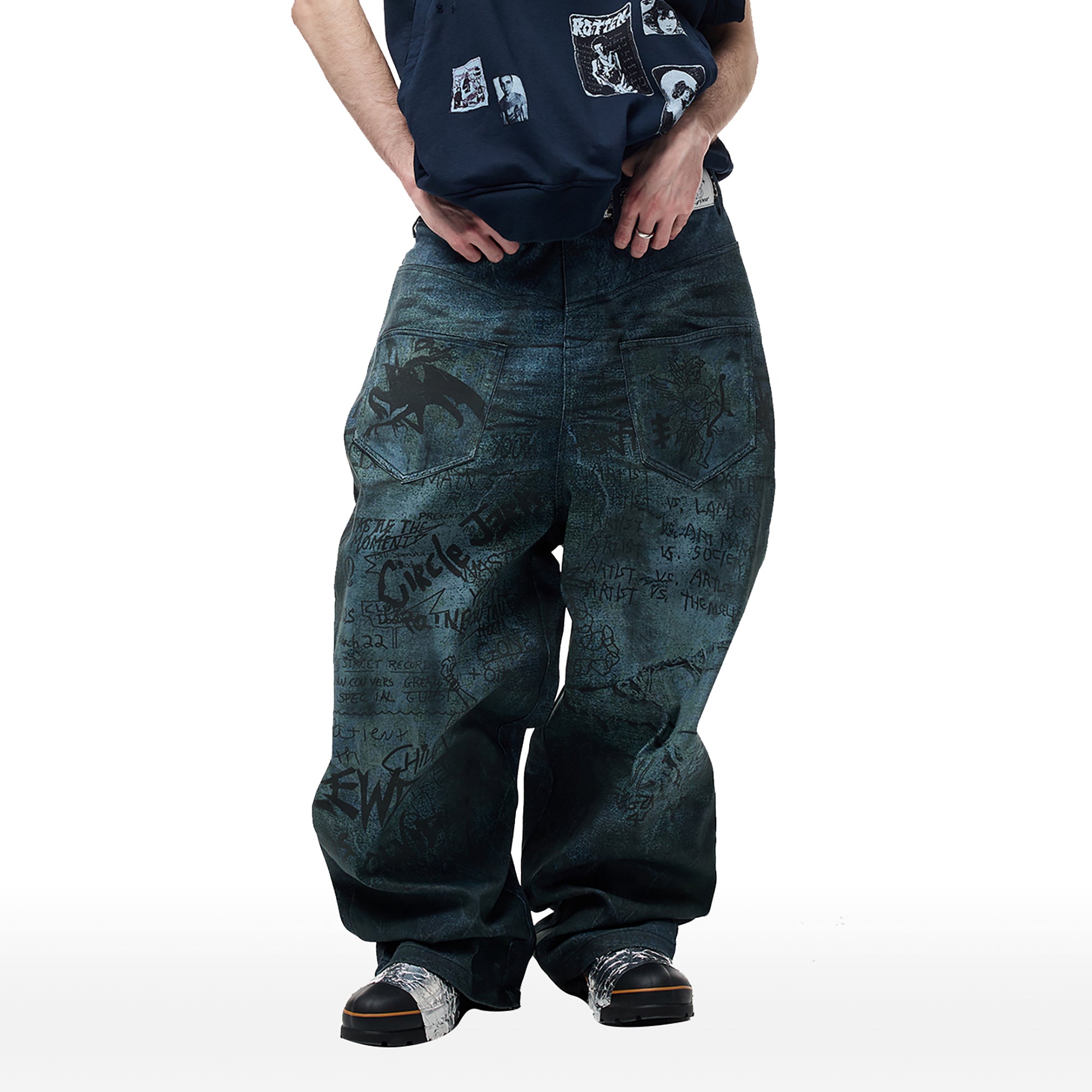 CYCYCY Dirty Wash Graffiti Baggy Jeans