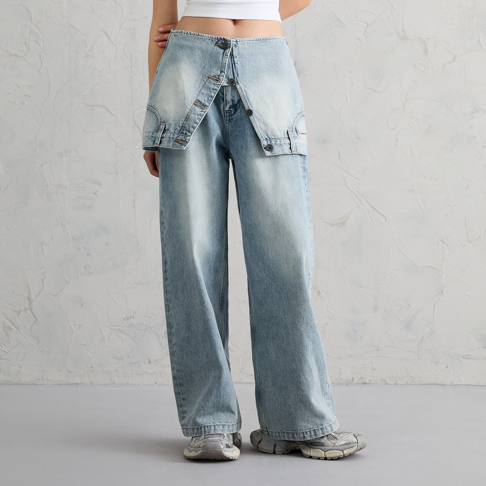 ORGANIC EMOTION Classic Washed Detachable Waist Cape Jeans