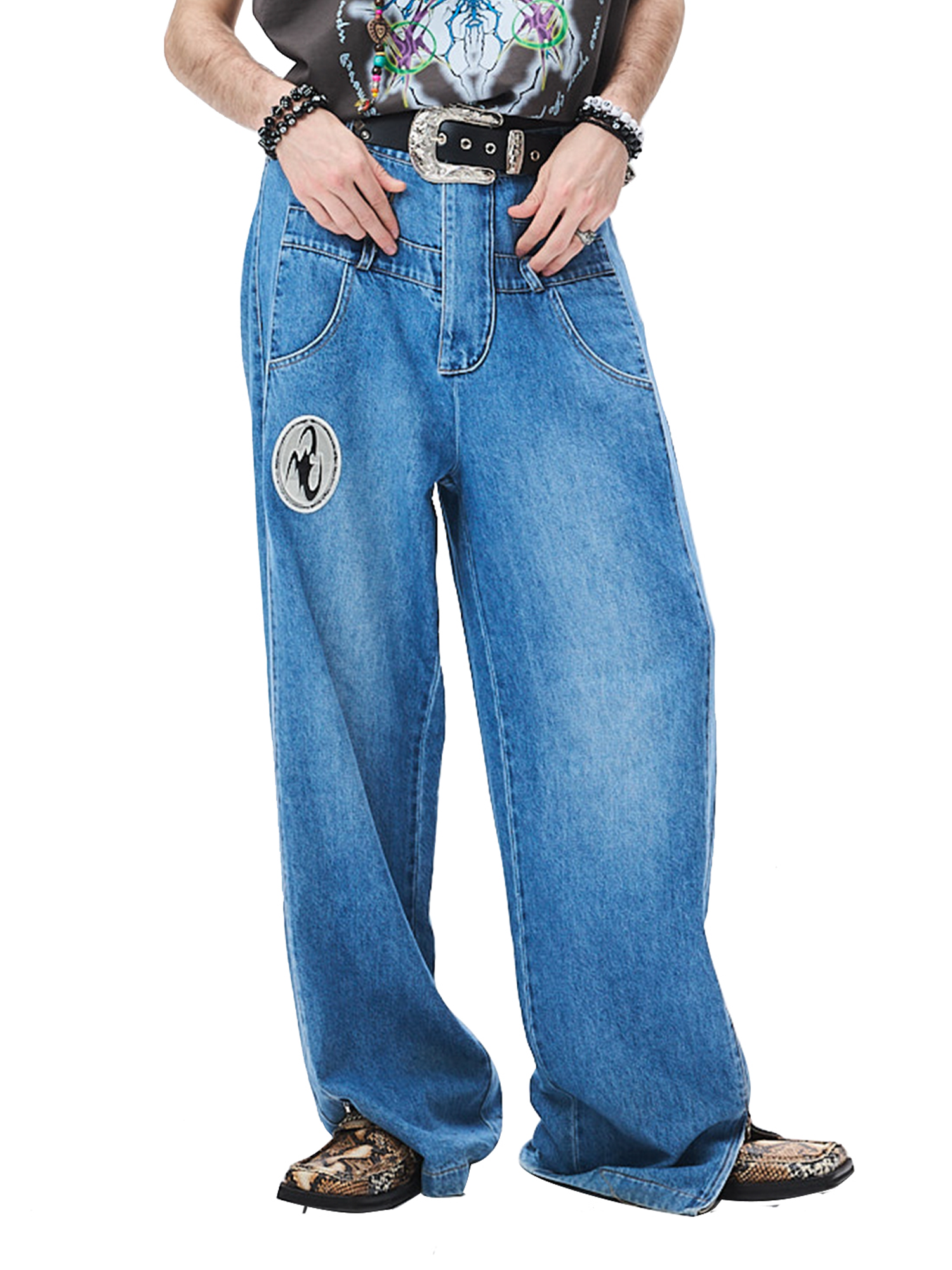 CYCYCY Deconstructed Double-Waist Washed Jeans