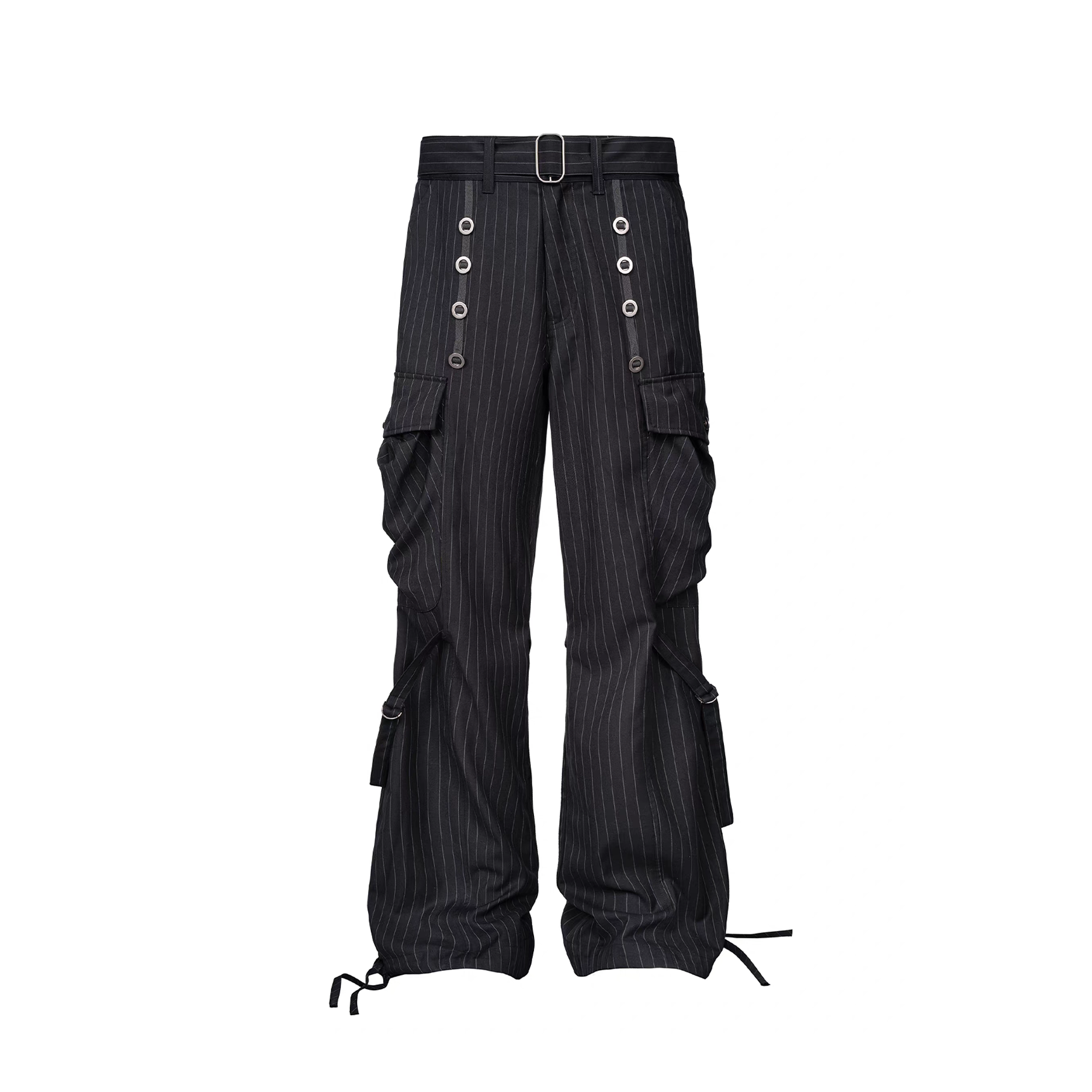 ESAIAS Pinstripe Grommet Belted Trousers