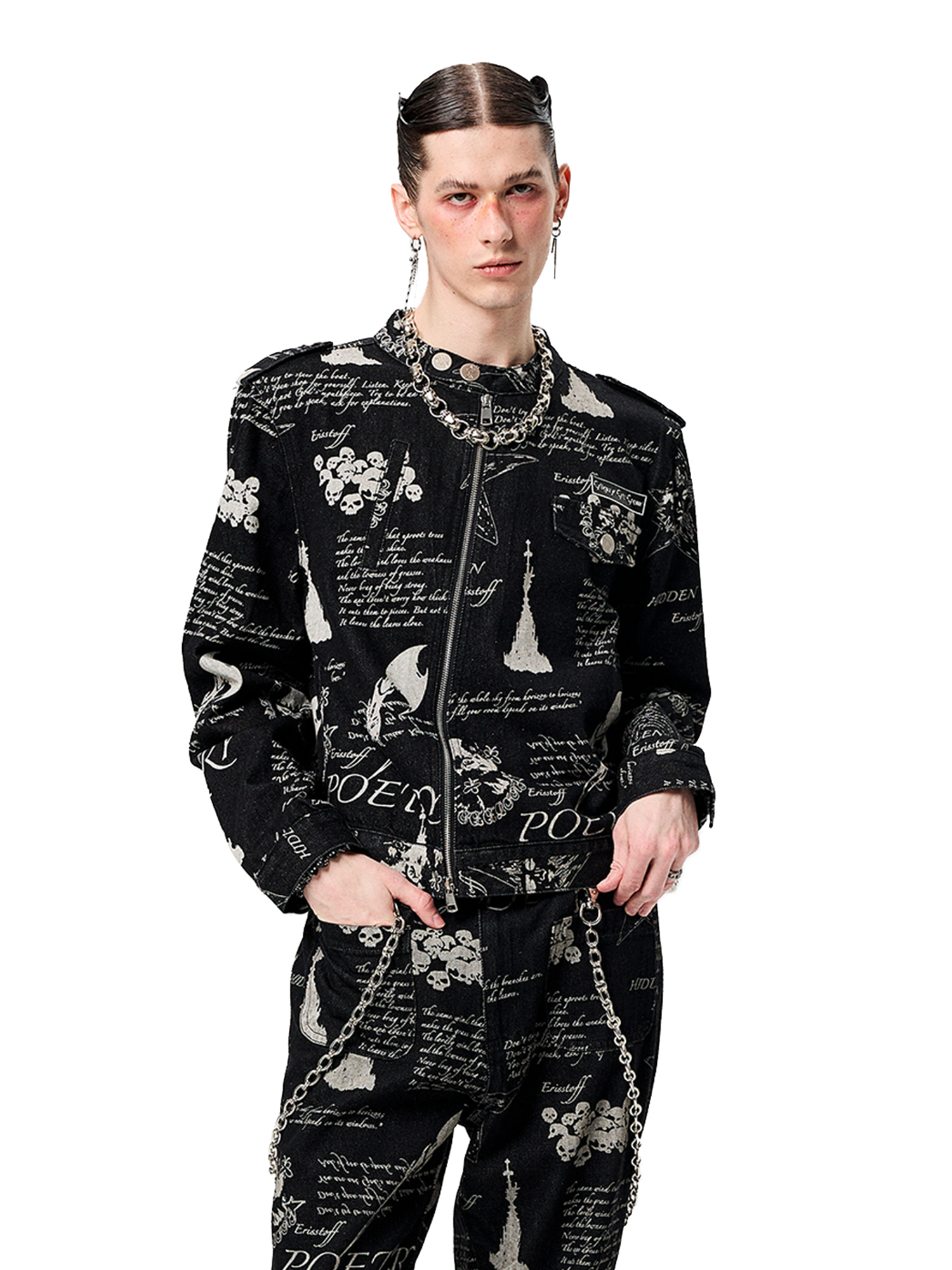 CYCYCY Punk Washed Graffiti Moto Denim Jacket