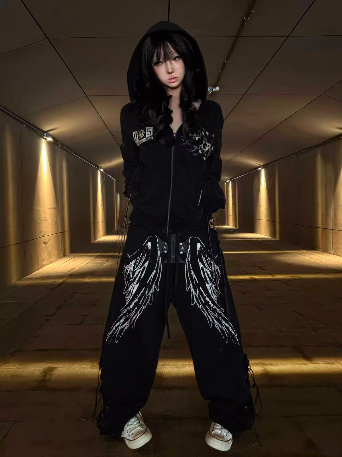 SAXGENWON Deconstructed Washed Tie-Detail Hoodie & Pants Set